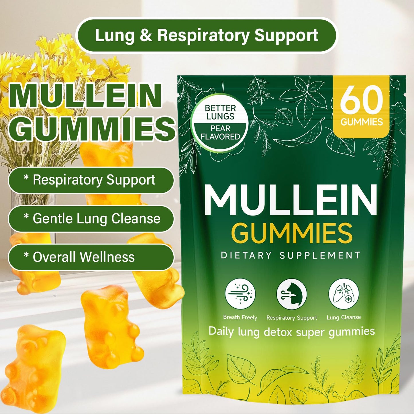 Aevezom Mullein Gummies for Lungs Gummy, 60 Count