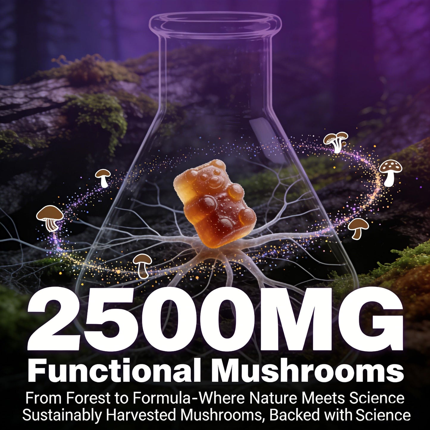 Biduka Organic Functional Mushroom Gummies with Ashwagandha, 80 Count