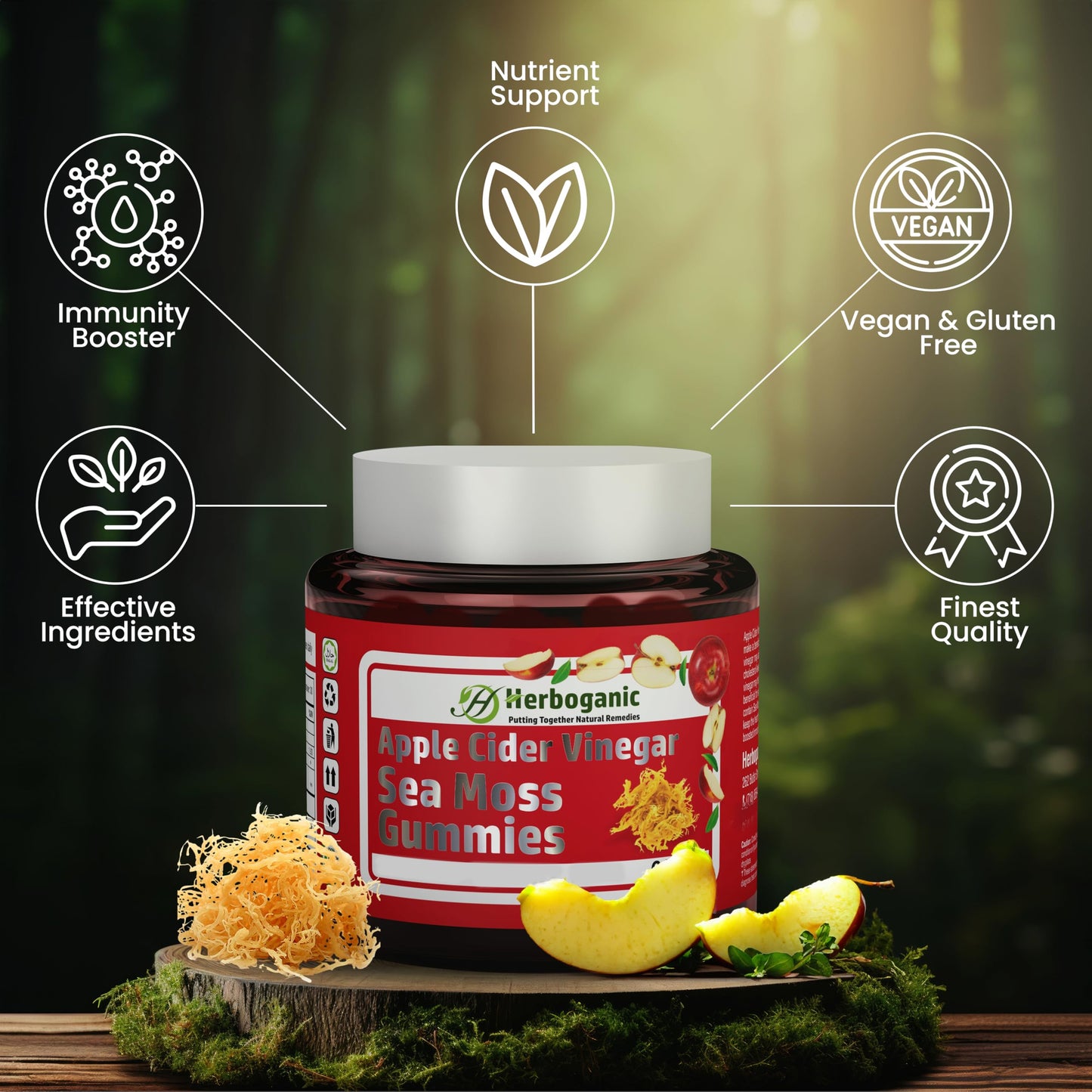 HERBOGANIC Apple Cider Gummies, 60 Gummies