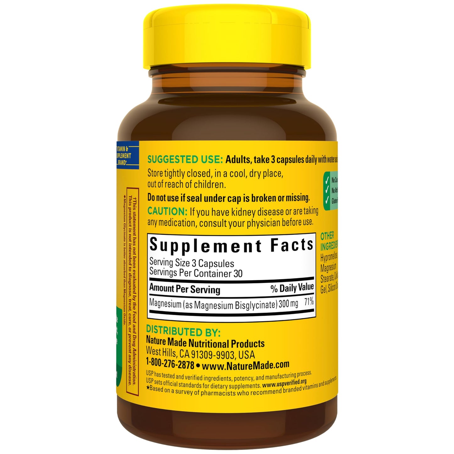 Nature Made High Absorption Magnesium Glycinate 300mg Capsules, 90 Count