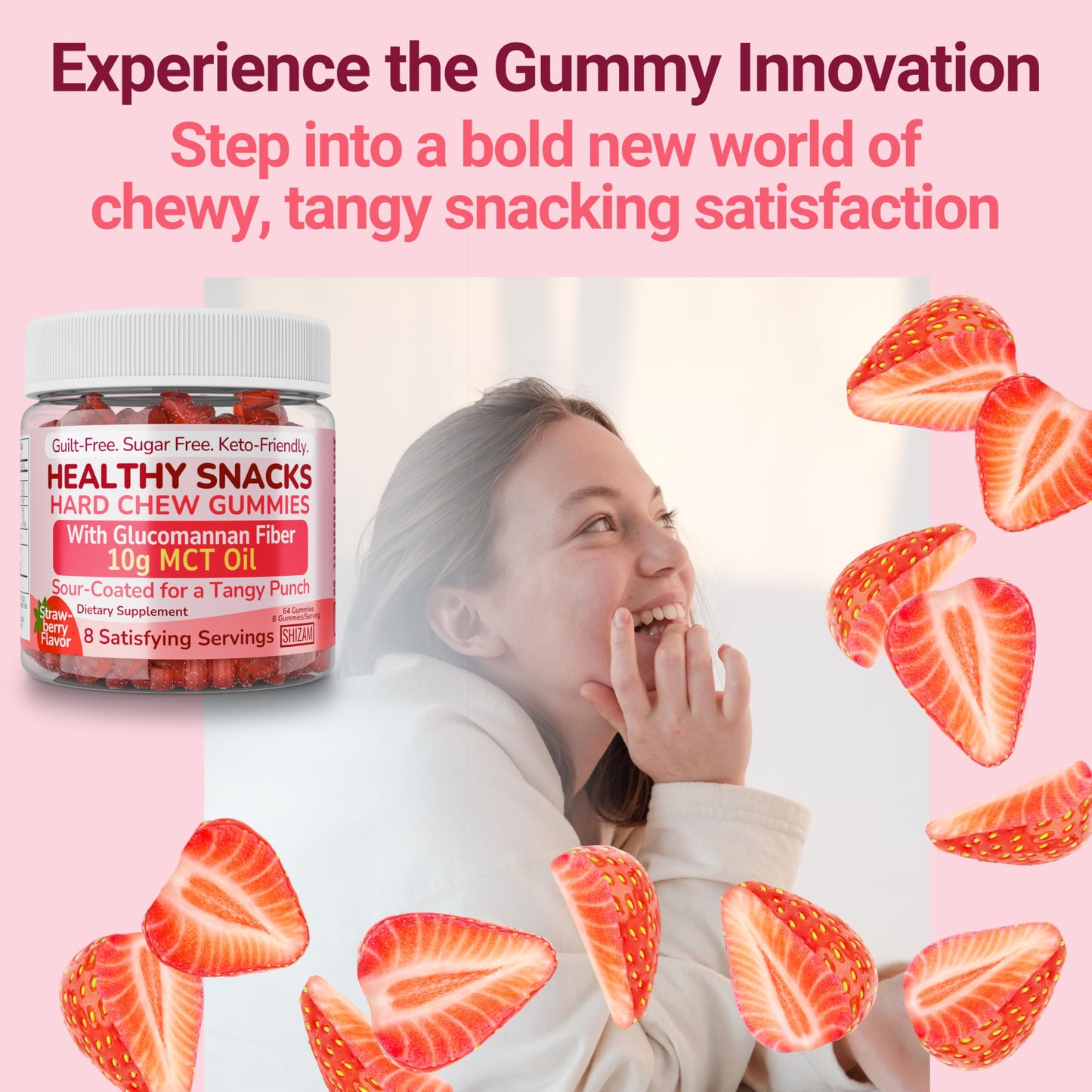 SHIZAM High-Fiber Keto Gummies, MCT Oil C8/C10, Gluten Free, No Sugar, Low Calorie, Low Carb, 64 Count