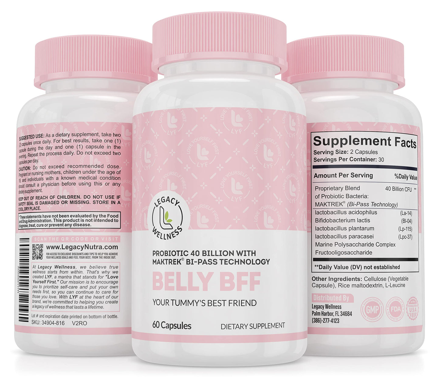 LegacyNutra Belly BFF Probiotic Supplement Capsules 60