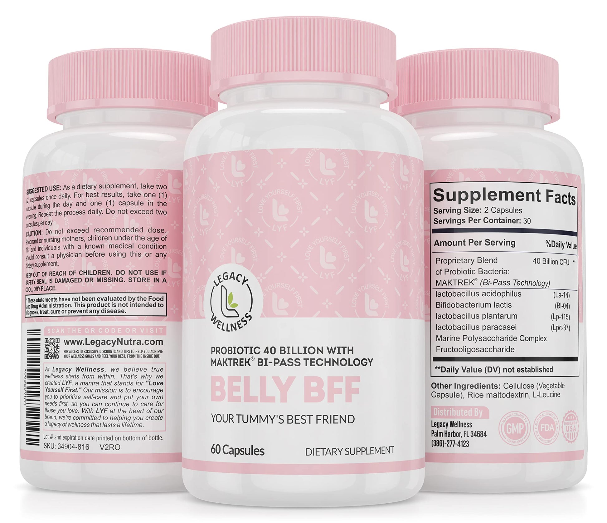 LegacyNutra Belly BFF Probiotic Supplement Capsules 60