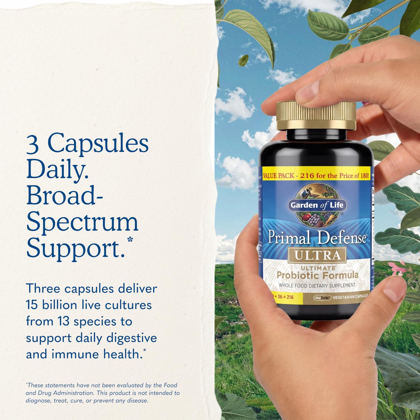 Garden of Life Primal Defense Ultra 15 Billion CFU Plus HSOs Capsules, 216 Count