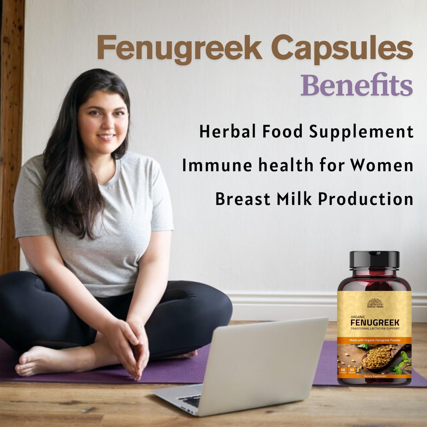 Hebhac Herbs Fenugreek Capsules for Women 1000mg, 60 Count