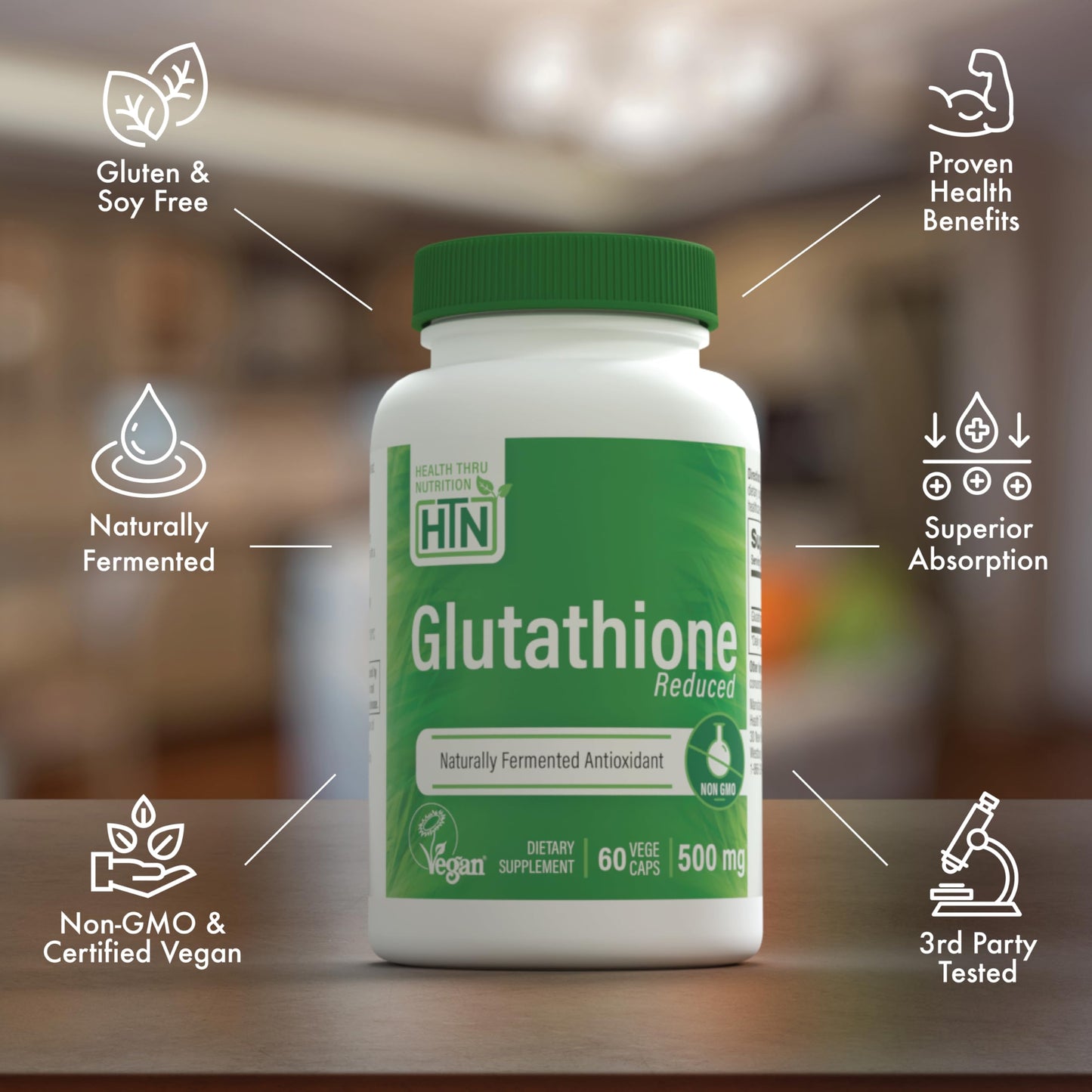 Health Thru Nutrition Glutathione Reduced 500mg Capsule, 60 Count