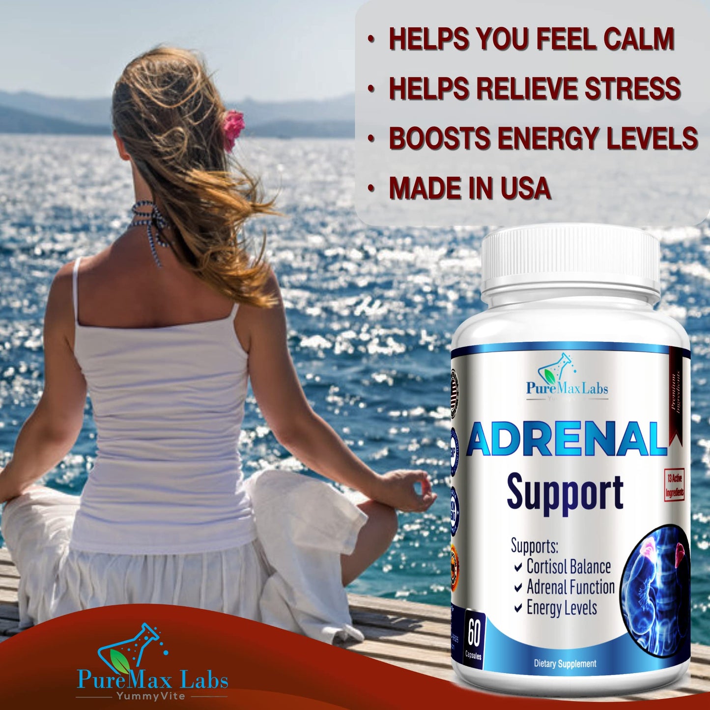 YUMMYVITE Adrenal Support, Cortisol Manager, Adrenal Health Capsule 60 Count
