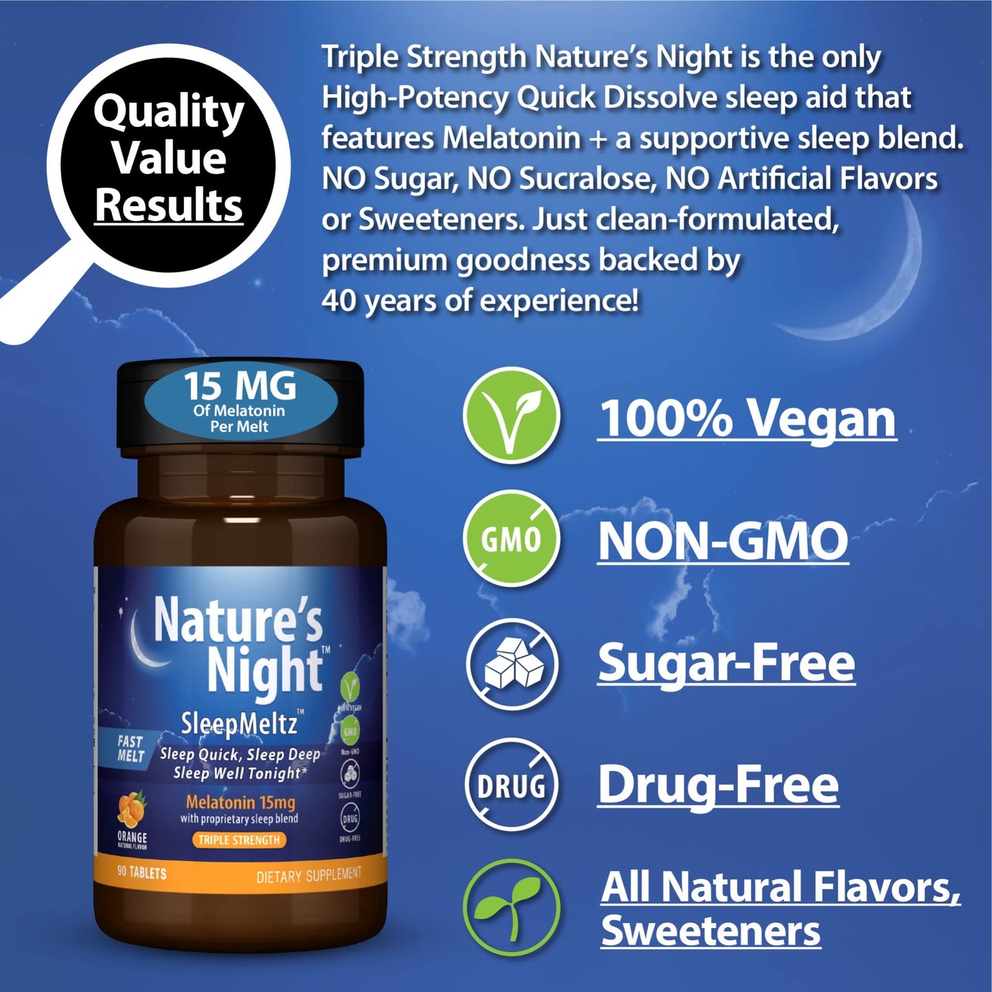 Nature's Night Melatonin 15mg Fast Dissolve Tablet, 90 Count