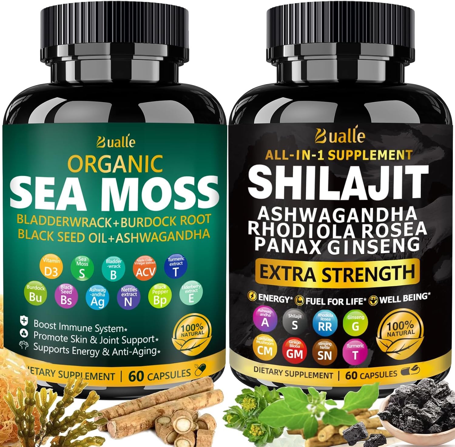 Bermellon Sea Moss & Shilajit Capsules for Energy Boost, 120 Capsules
