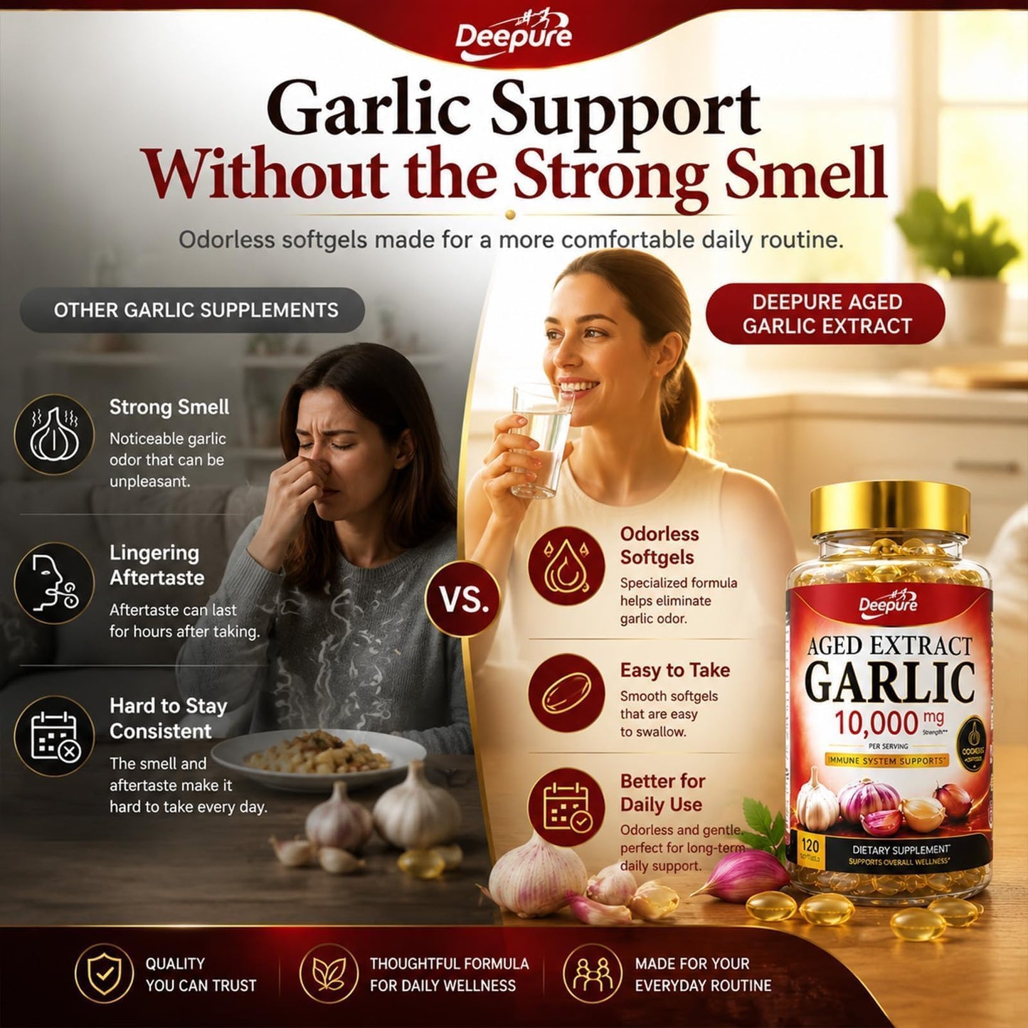 Deepure Odorless Aged Garlic Extract Capsules 240 Count