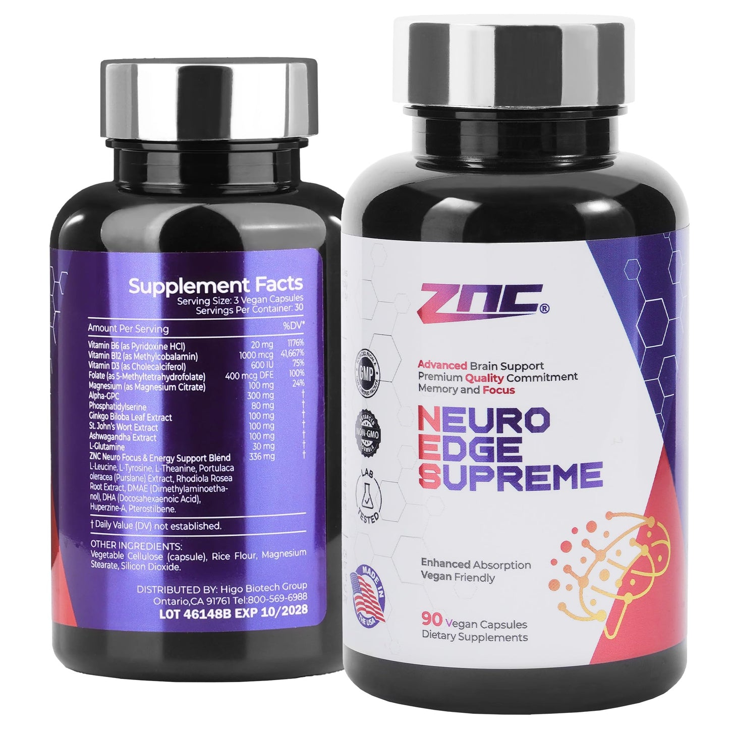 ZNC Brain Nootropic Supplement for Memory & Focus with Alpha GPC, Ginkgo Biloba, Bacopa Monnieri, Vitamin B6 & B12, Phosphatidylserine Softgel 90 Count