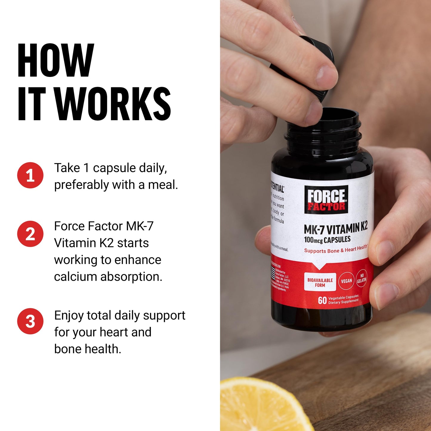 Force Factor MK-7 Vitamin K2 100mcg 60 Capsules