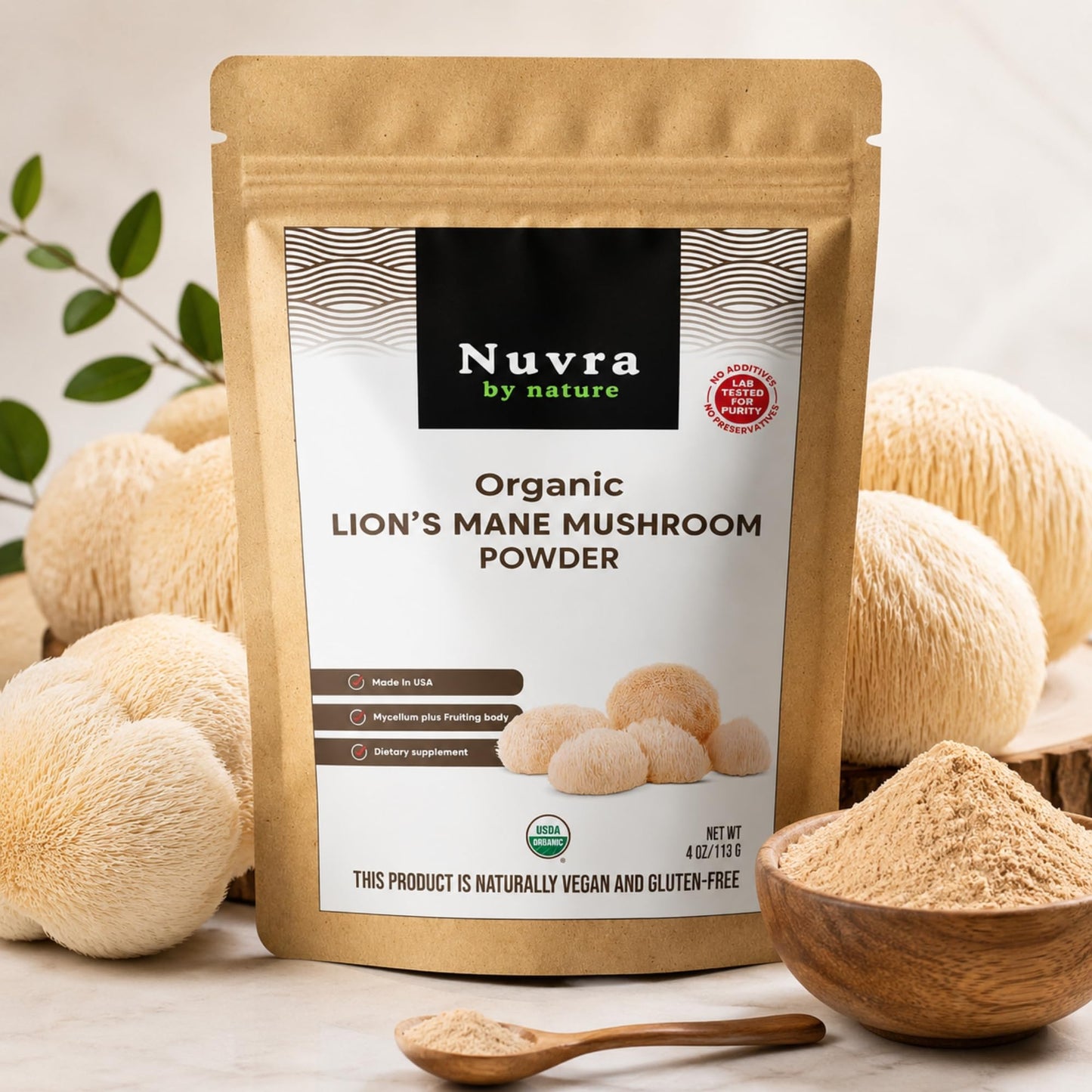 Nuvra by Nature Lion’s Mane Mushroom Powder, 4 oz, 1 Count