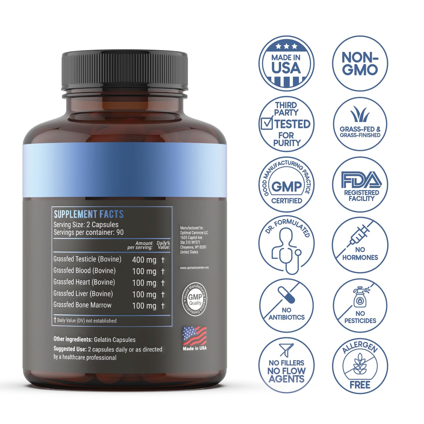 Optimal Carnivore Beef Organ Supplement Capsule 180 Capsules