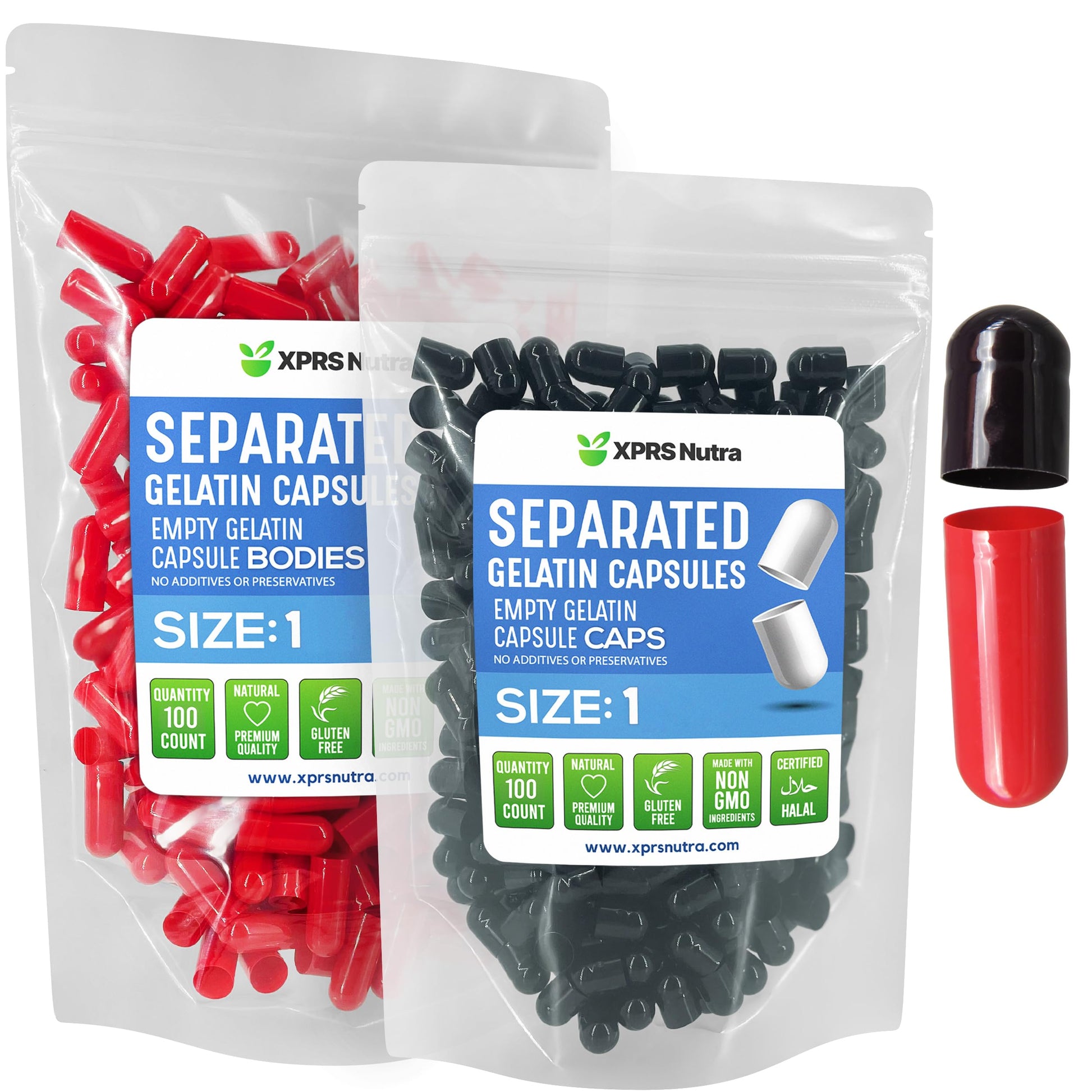 XPRS Nutra Size 1 Gelatin Capsules Empty - 100 Count - Black/Red