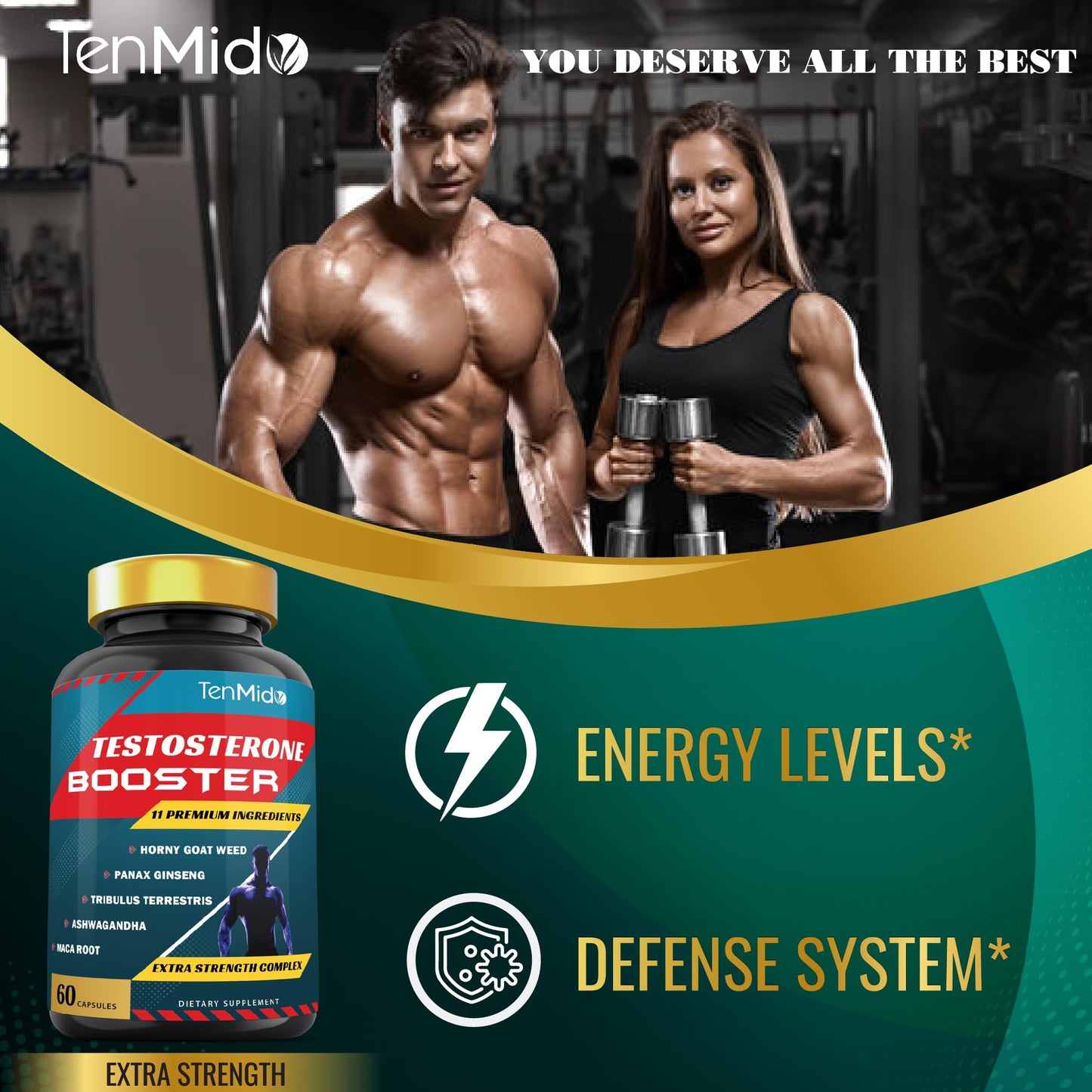 Tenmido Testosterone Booster for Men Capsules, 60 Count