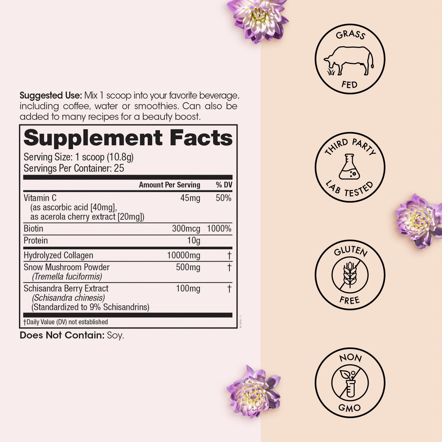 Winged Wellness Glow Up Collagen Powder for Women - Hair, Skin & Nails Beauty Supplement with Grass-Fed Hydrolyzed Collagen Peptides Adaptogens, Vitamin C & Biotin - 9.7 oz