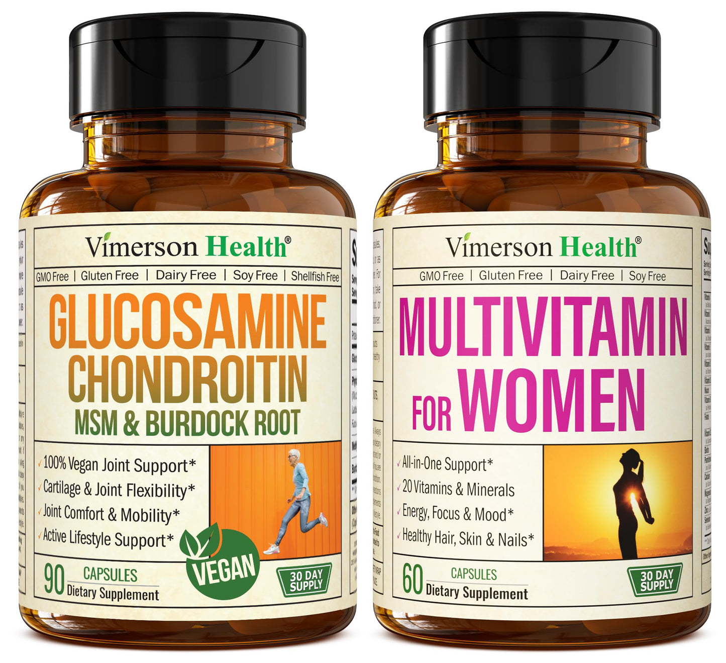 Vimerson Health Vegan Glucosamine Chondroitin MSM Joint Support Supplement & Complete Multivitamin for Women Capsules 150