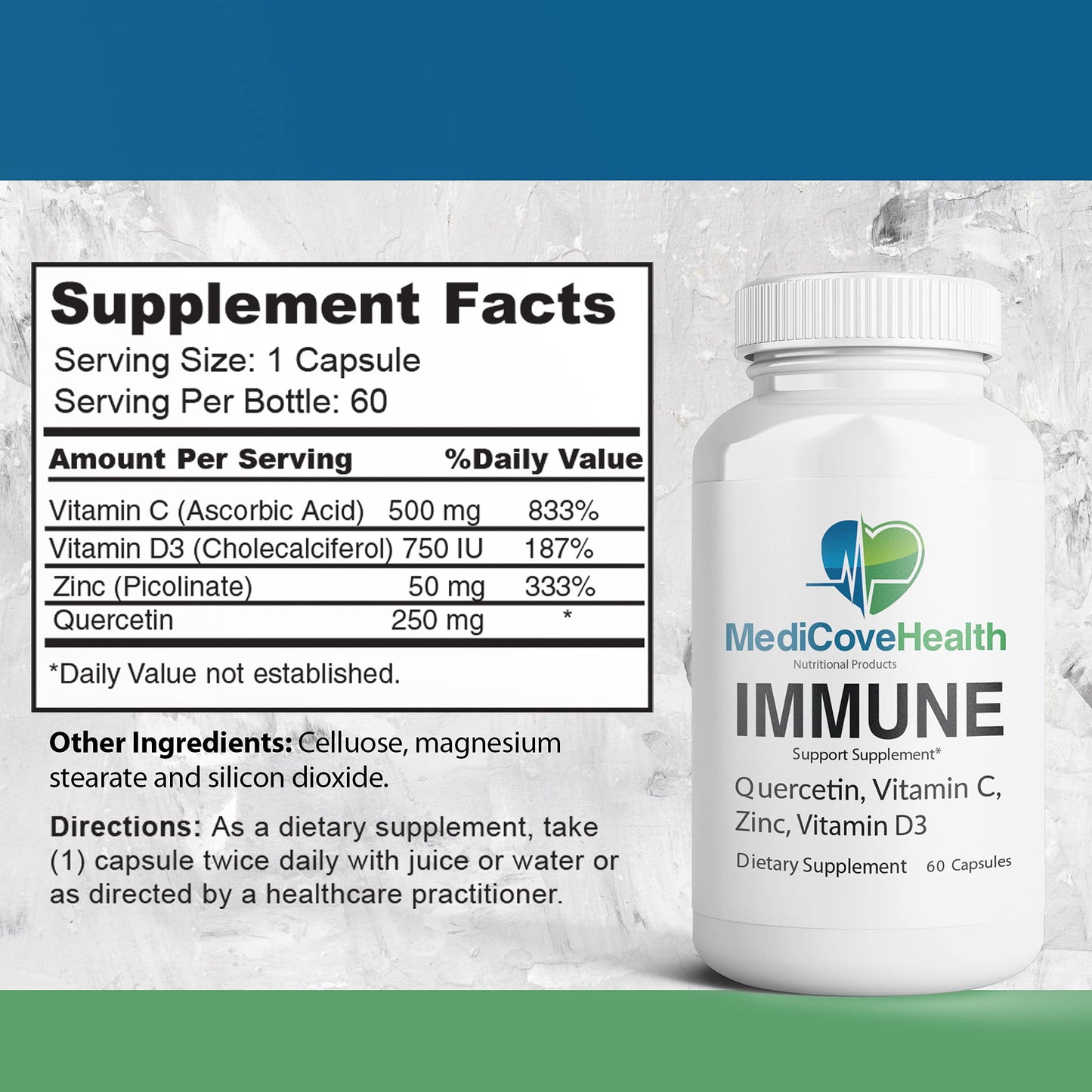 Ivory Caps Immune Support: Quercetin, Vitamin C, Zinc, Vitamin D3 Capsule, 60 Capsules