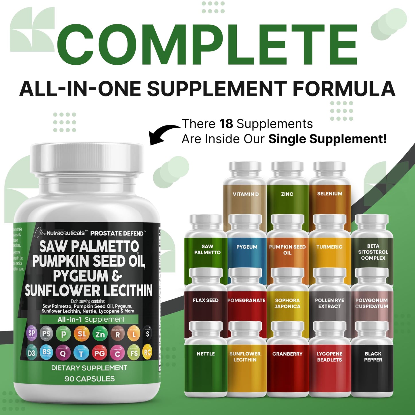 Clean Nutraceuticals Saw Palmetto Prostate Support with Pumpkin Seed Oil, Pygeum, Sunflower Lecithin, Stinging Nettle, Cranberry and Lycopene 180 Capsules