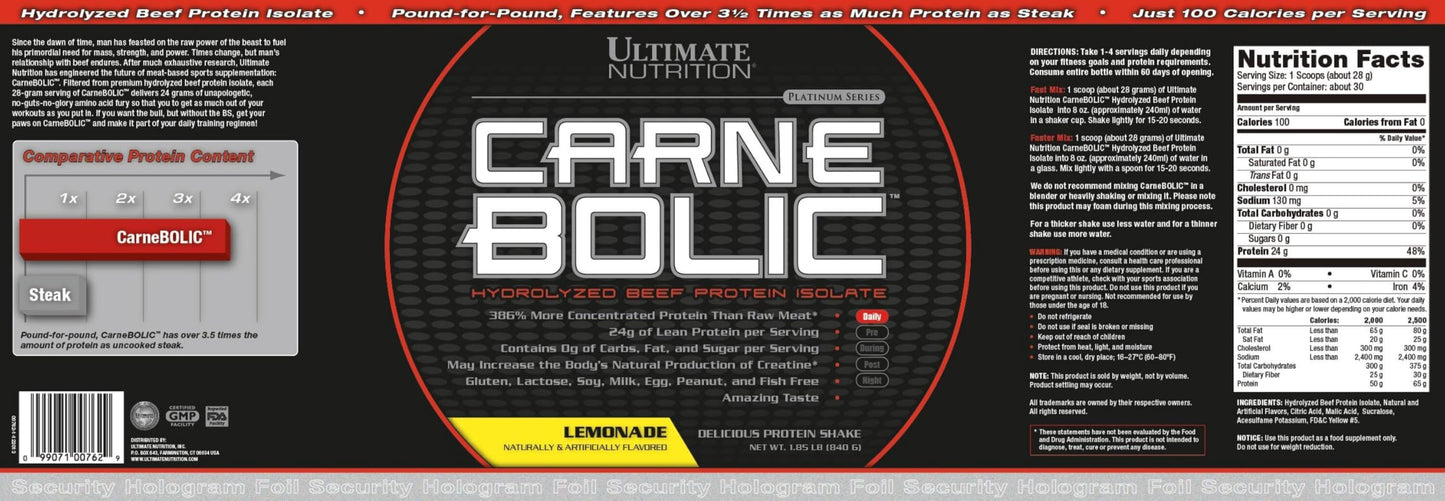 Ultimate Nutrition Lactose Free Beef Protein Isolate Powder Lemonade Flavor, 30 Servings
