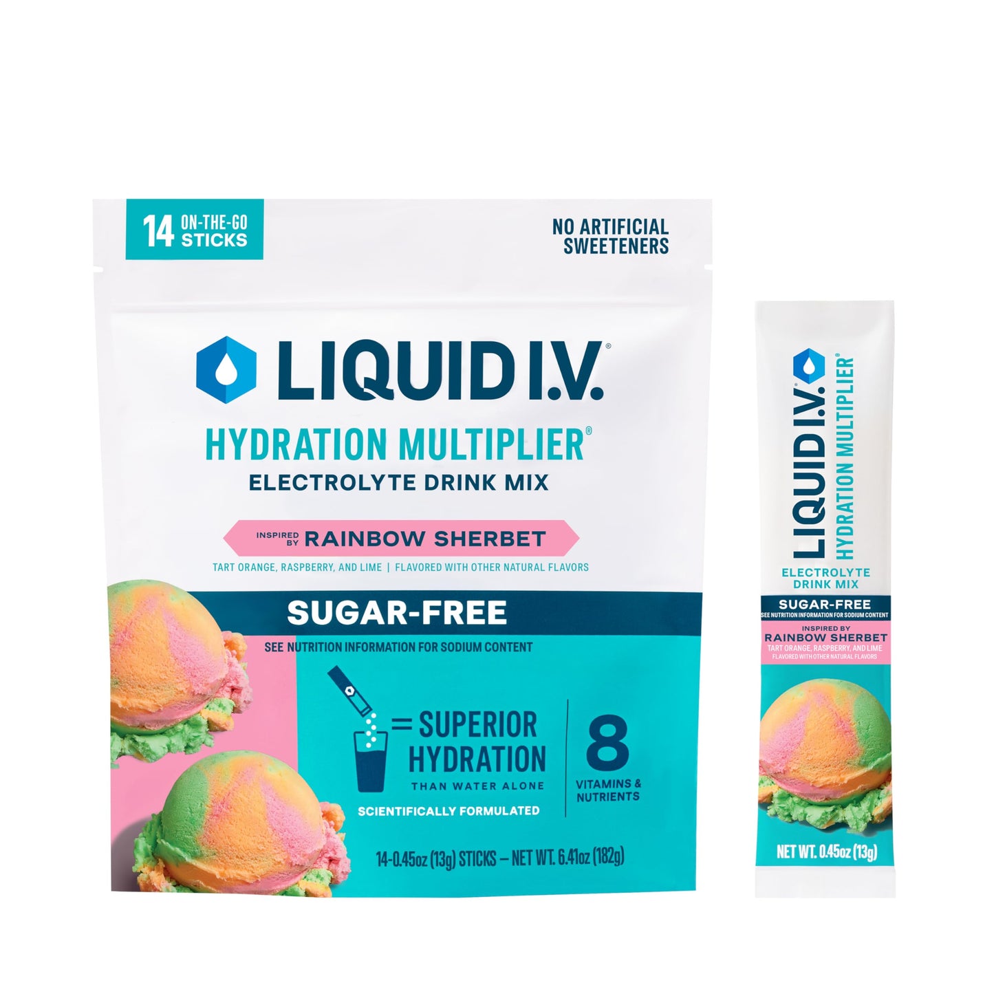 Liquid I.V. Hydration Multiplier Sugar-Free Rainbow Sherbet Powder, 14 Servings