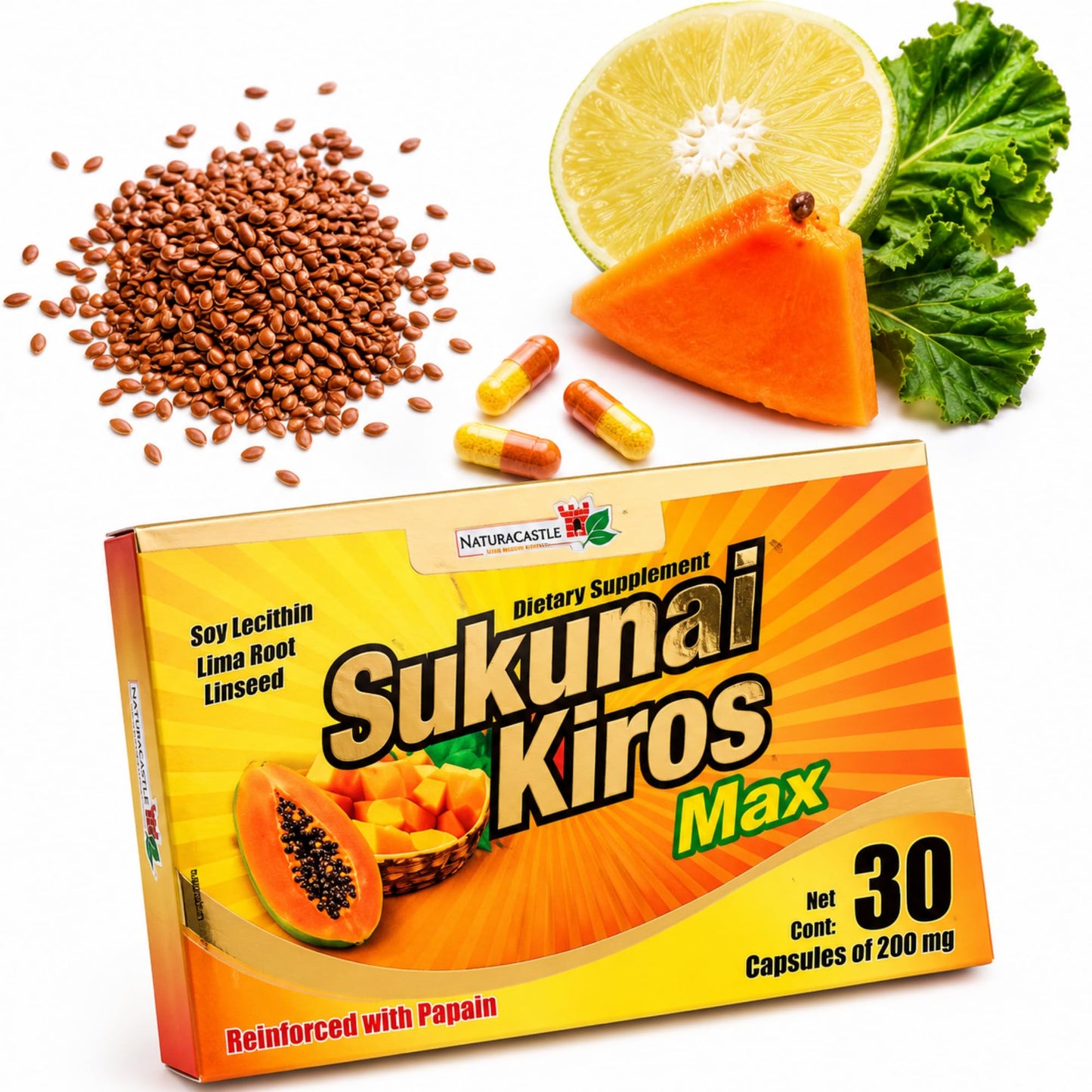 Five Brothers Products Sukunai Kiros Max Dietary Supplement with Papain Capsules, 60 Count