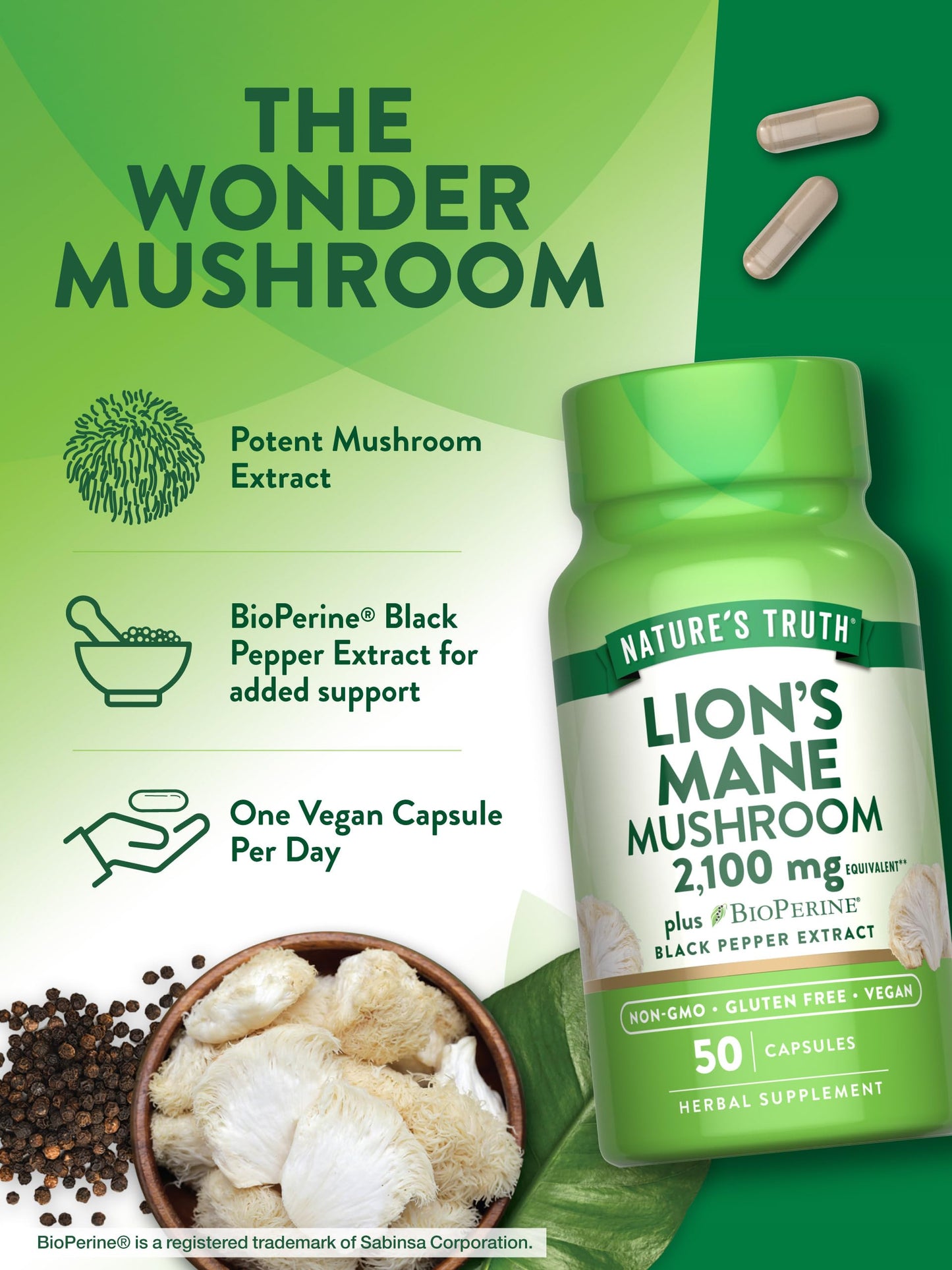Nature's Truth Lions Mane Supplement Capsule, 1 Count