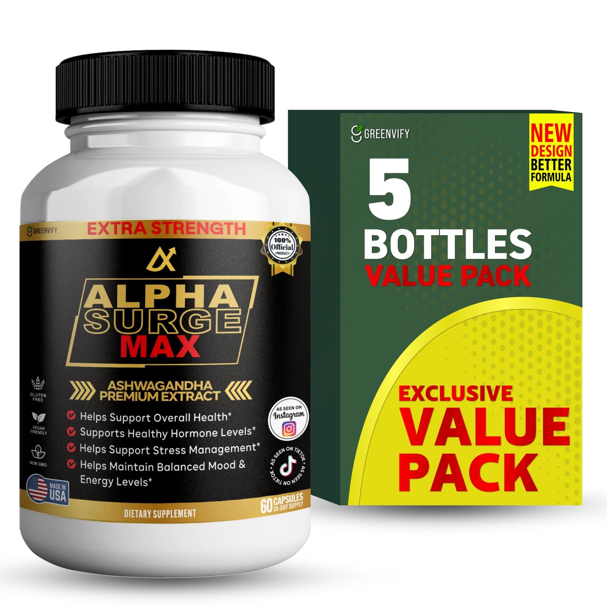 GREENVIFY Alpha Surge Max Organic Ashwagandha with Black Pepper Extract Capsules 60