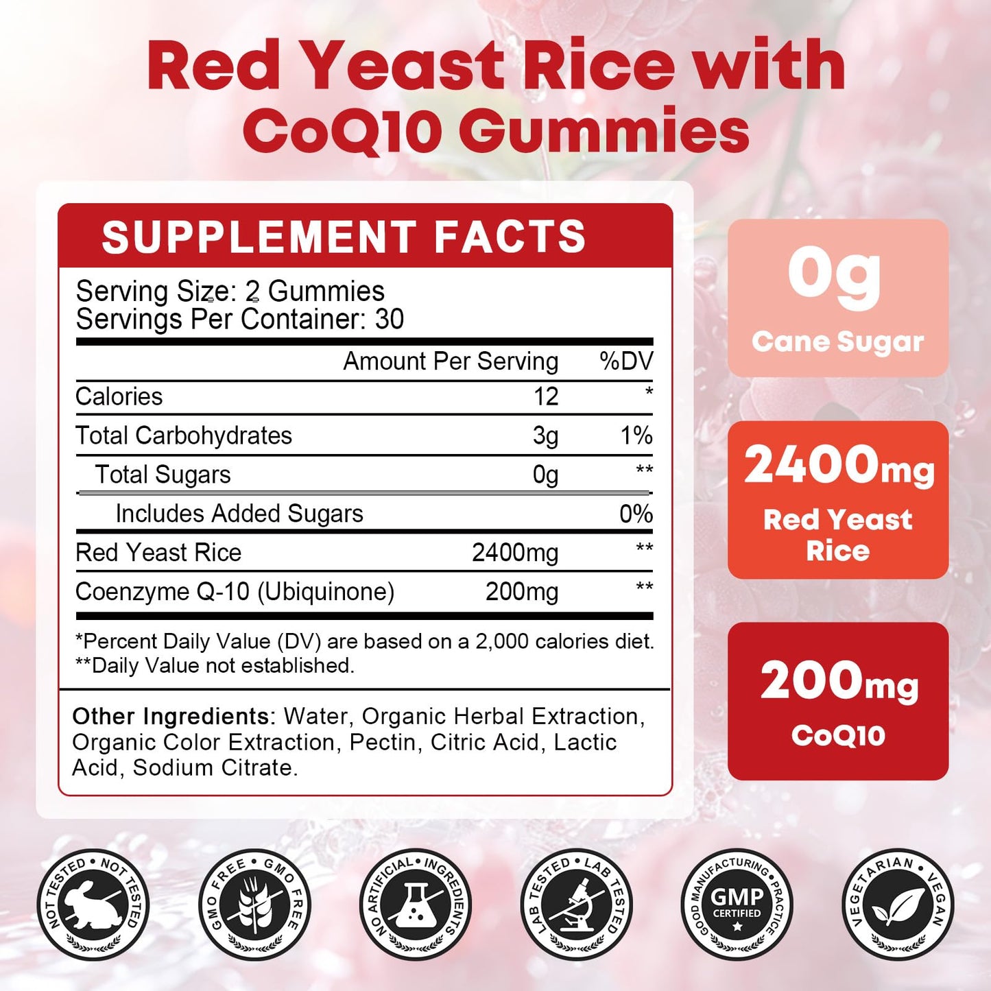 GORNVB Red Yeast Rice with CoQ10 Gummies, Cholesterol & Heart Health Support, 60 Count