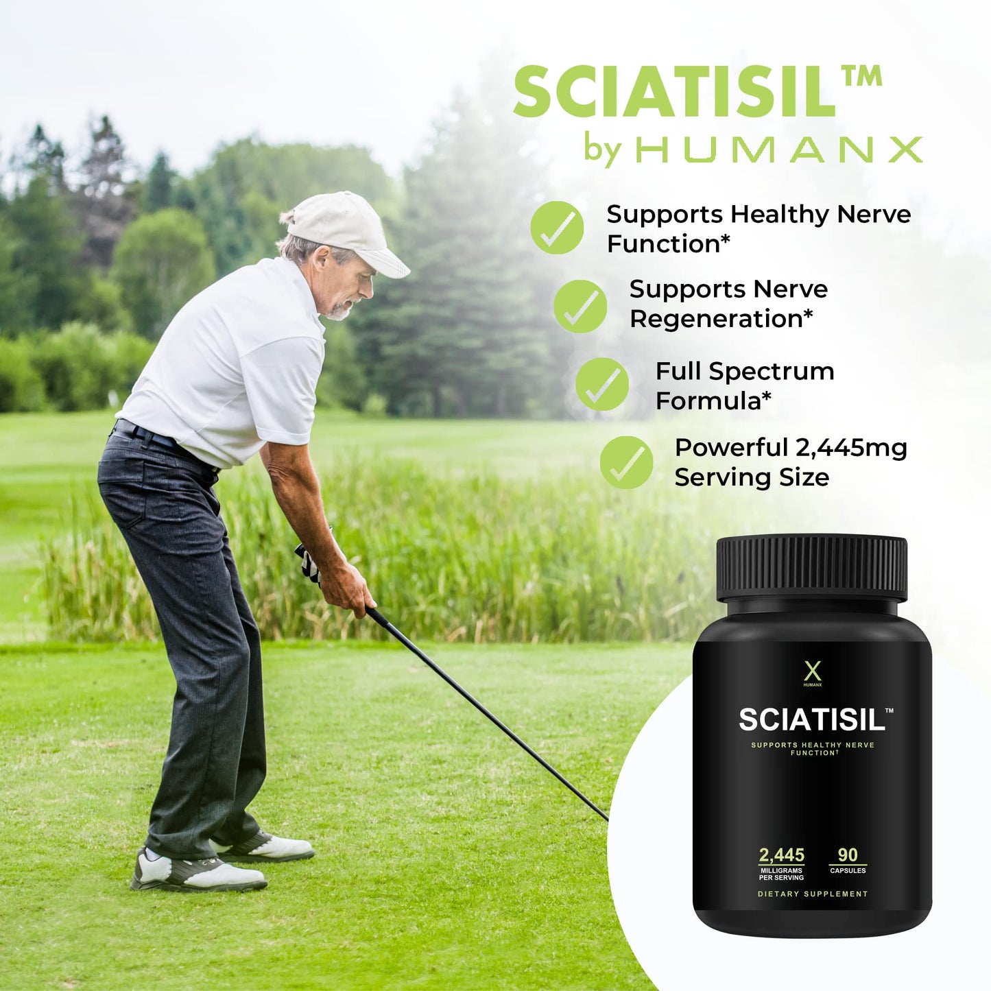 HUMANX Sciatica Focused Formula Nerve Support Supplement with Stabilized R-Lipoic Acid for Extra Strength Sciatisil Capsules 90