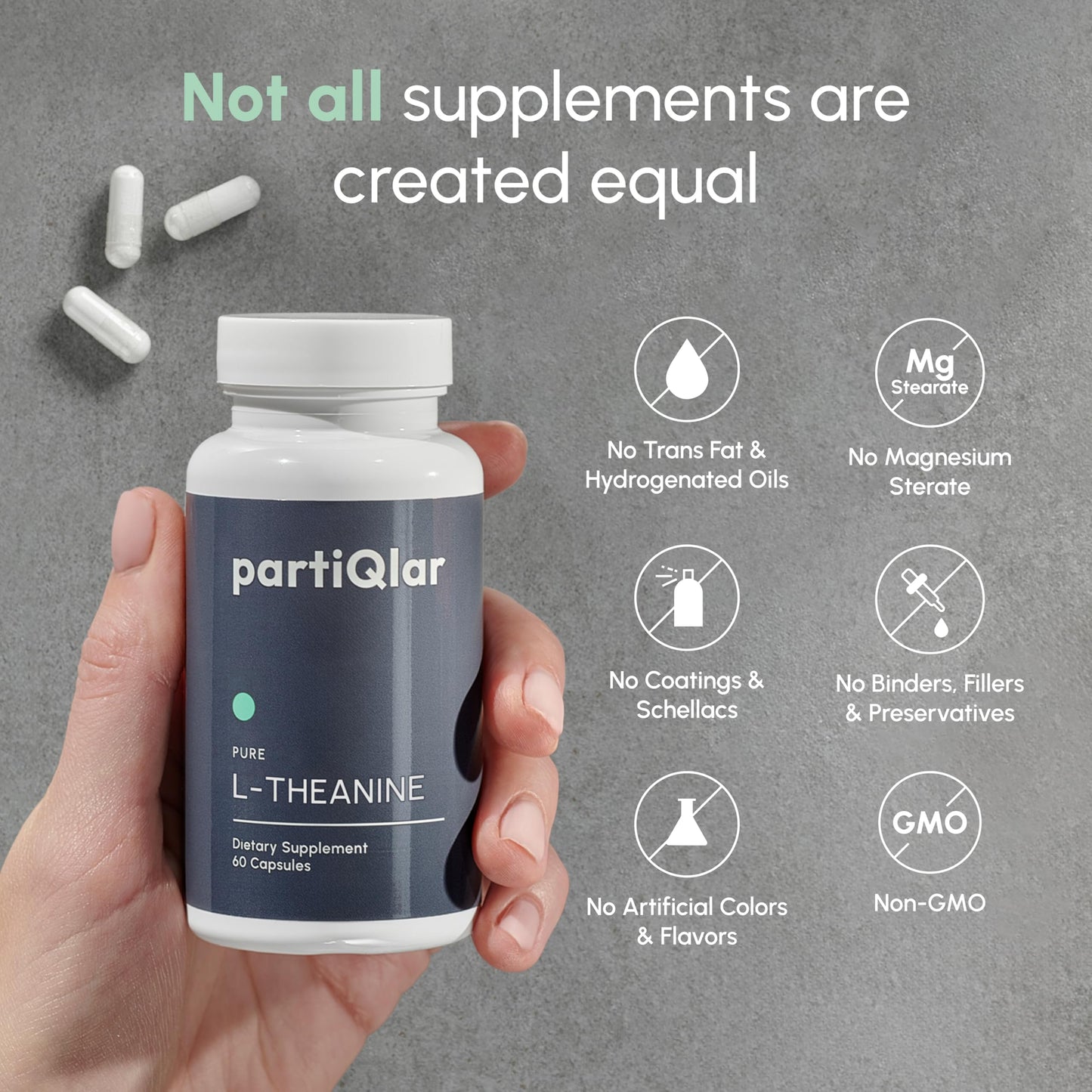 partiQlar L-Theanine 200mg - Calm Focus, Stress & Sleep Support Capsule, 60 Count