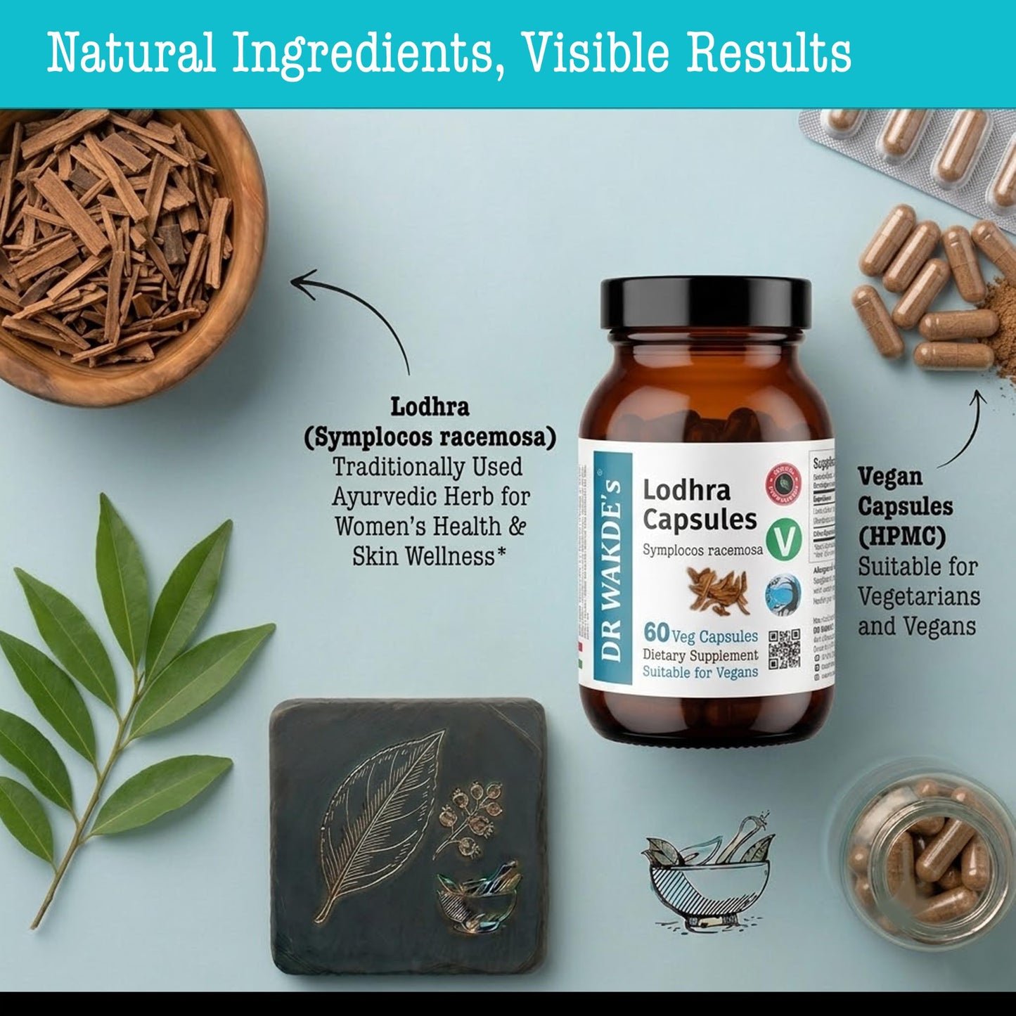 DR WAKDE's Organic Lodhra Capsules (Symplocos racemosa) 60 Veggie Capsules