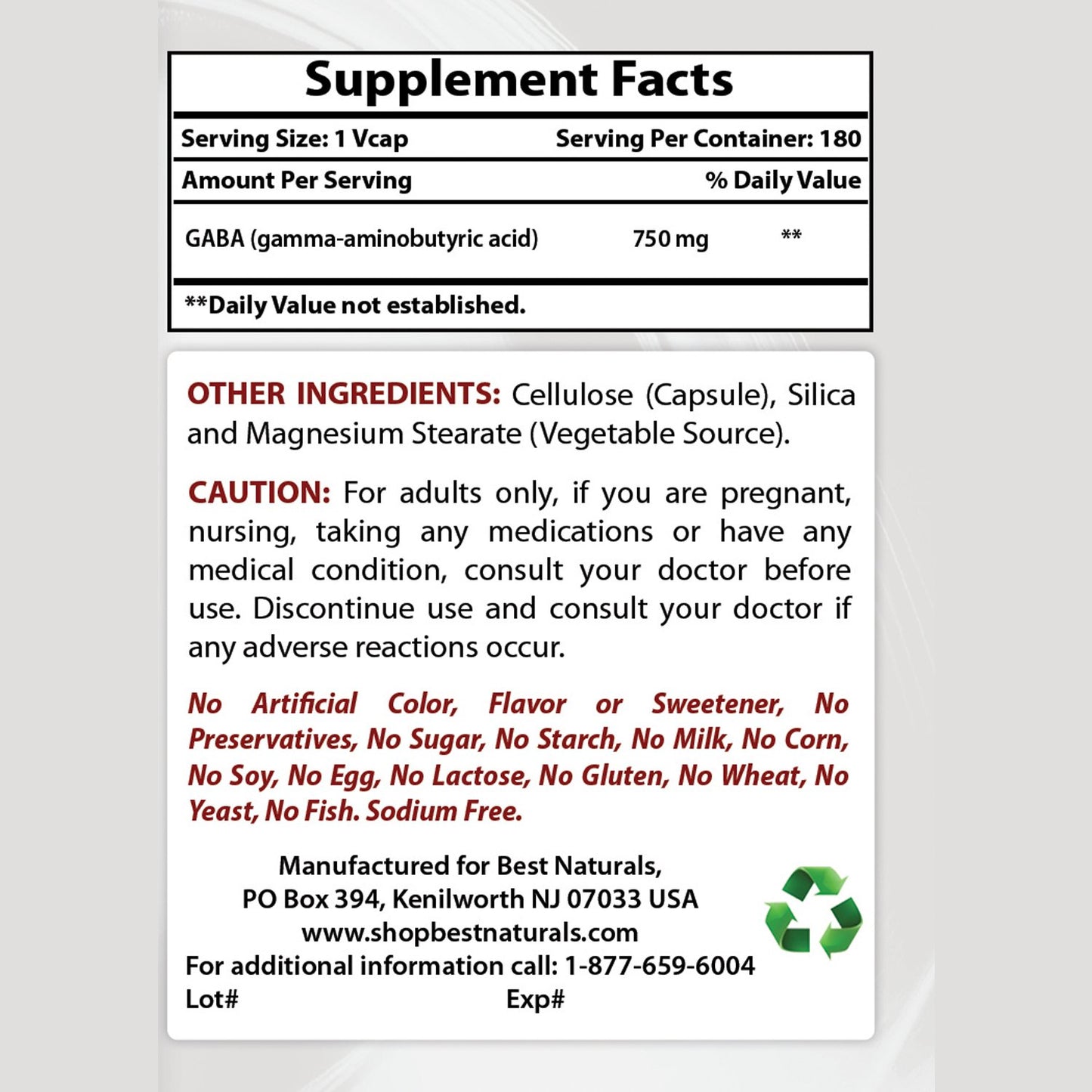 Best Naturals GABA Supplement 750mg & L-Theanine 200mg Capsules & Tablets, 120 Count
