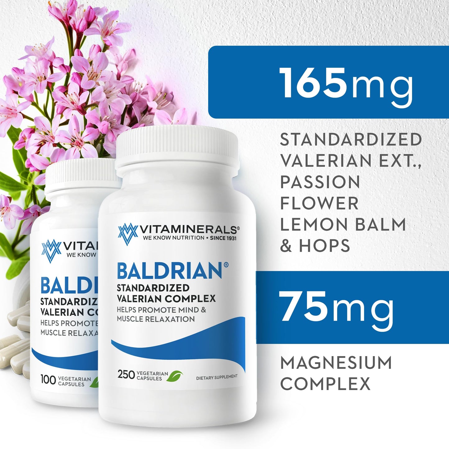 Vitaminerals 33 Baldrian Original Natural Relaxing Support Standardized Valerian Capsules, 250