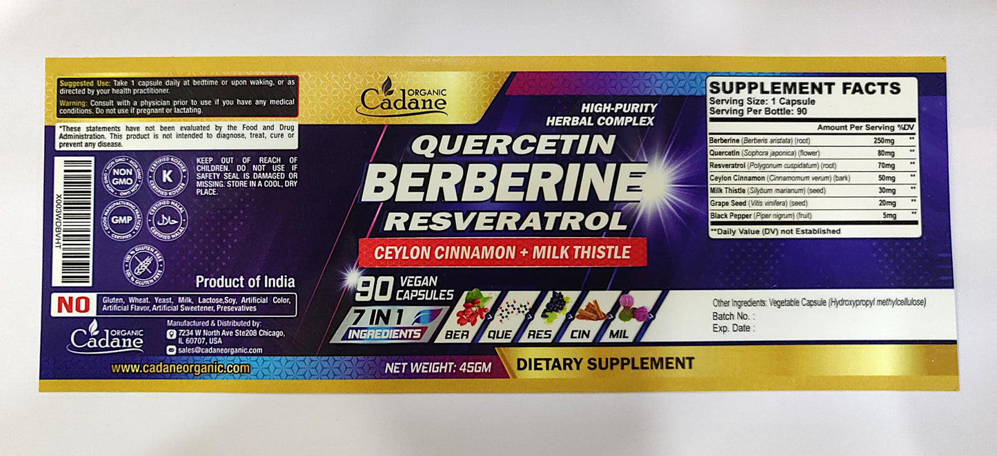 Organic Cadane Berberine Supplement 7-in-1 Capsule, 90 Count