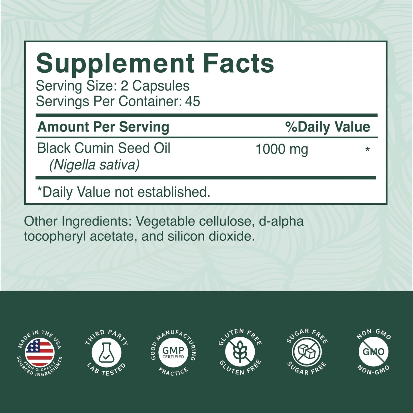 PurePremium Supplements Black Seed Oil 1000mg per Serving Capsule, 90 Capsules