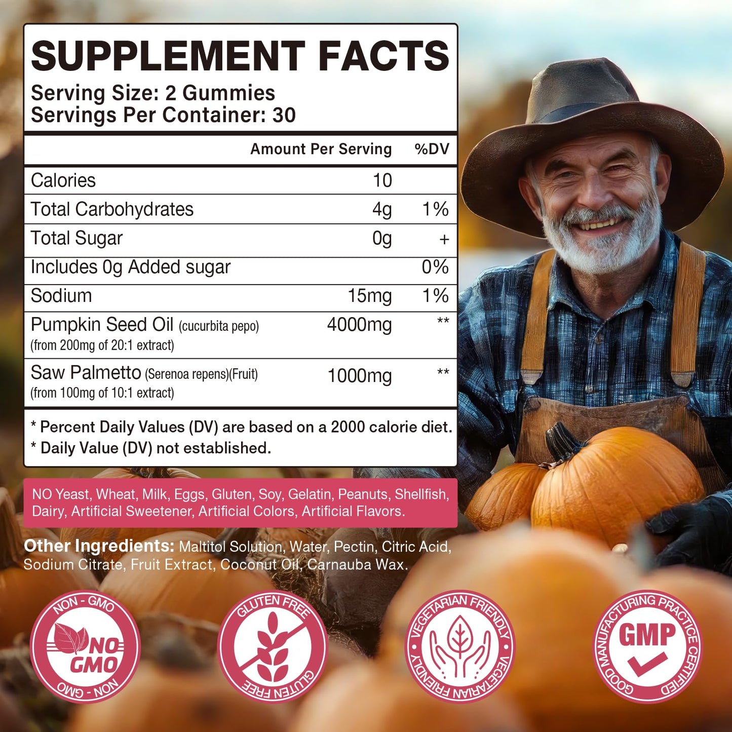 Yikecao Pumpkin Seed Oil Supplement with Saw Palmetto Gummies 60 Count