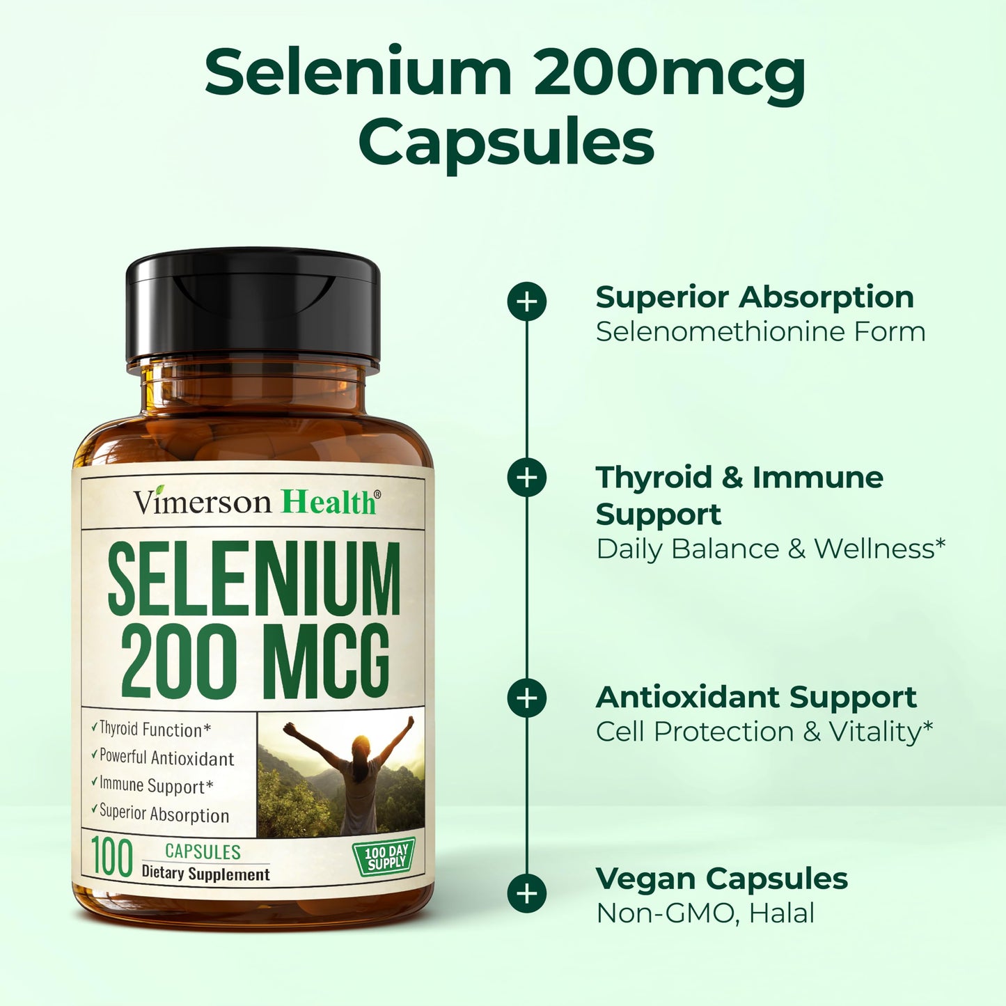 Vimerson Health Selenium 200 mcg Capsules, 100 Count
