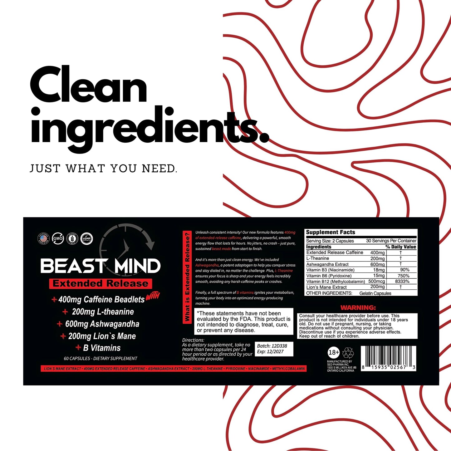 Beast Mind Extended Release Extreme Energy Pills Capsules 60 Count