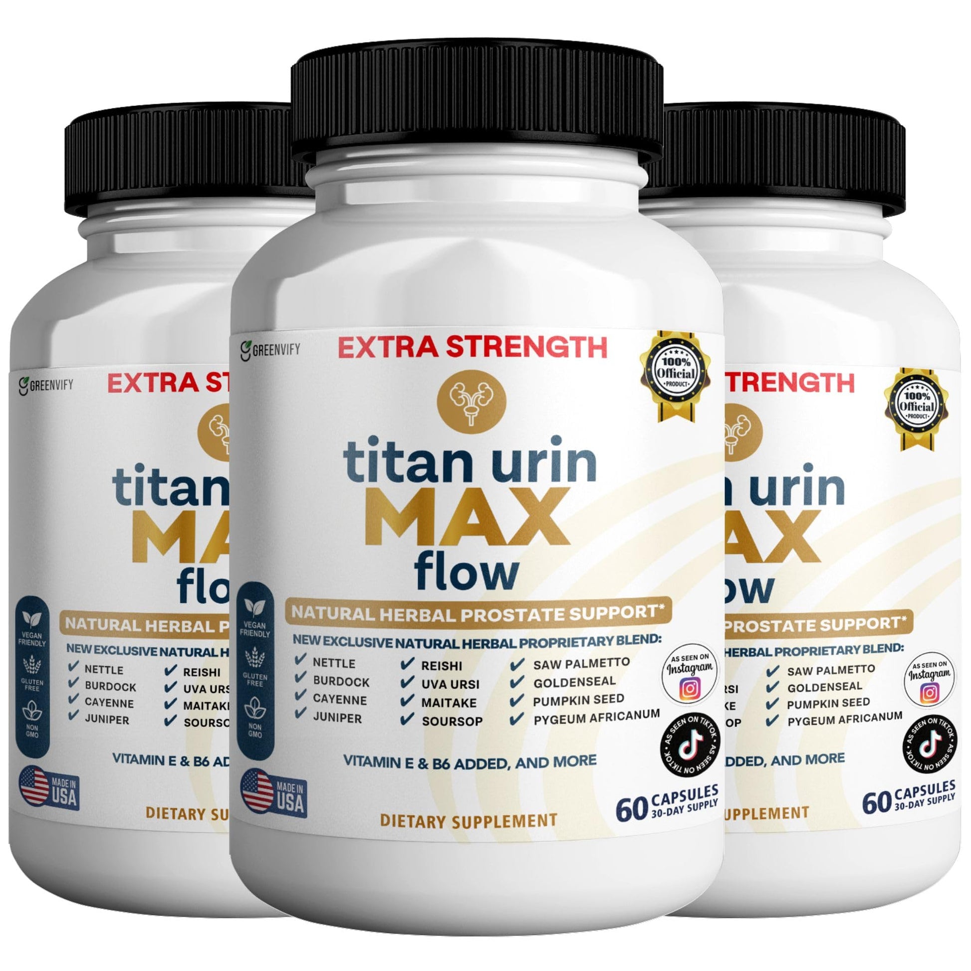 GREENVIFY Titan Urin Max Flow Natural Prostate Supplement 180 Capsules