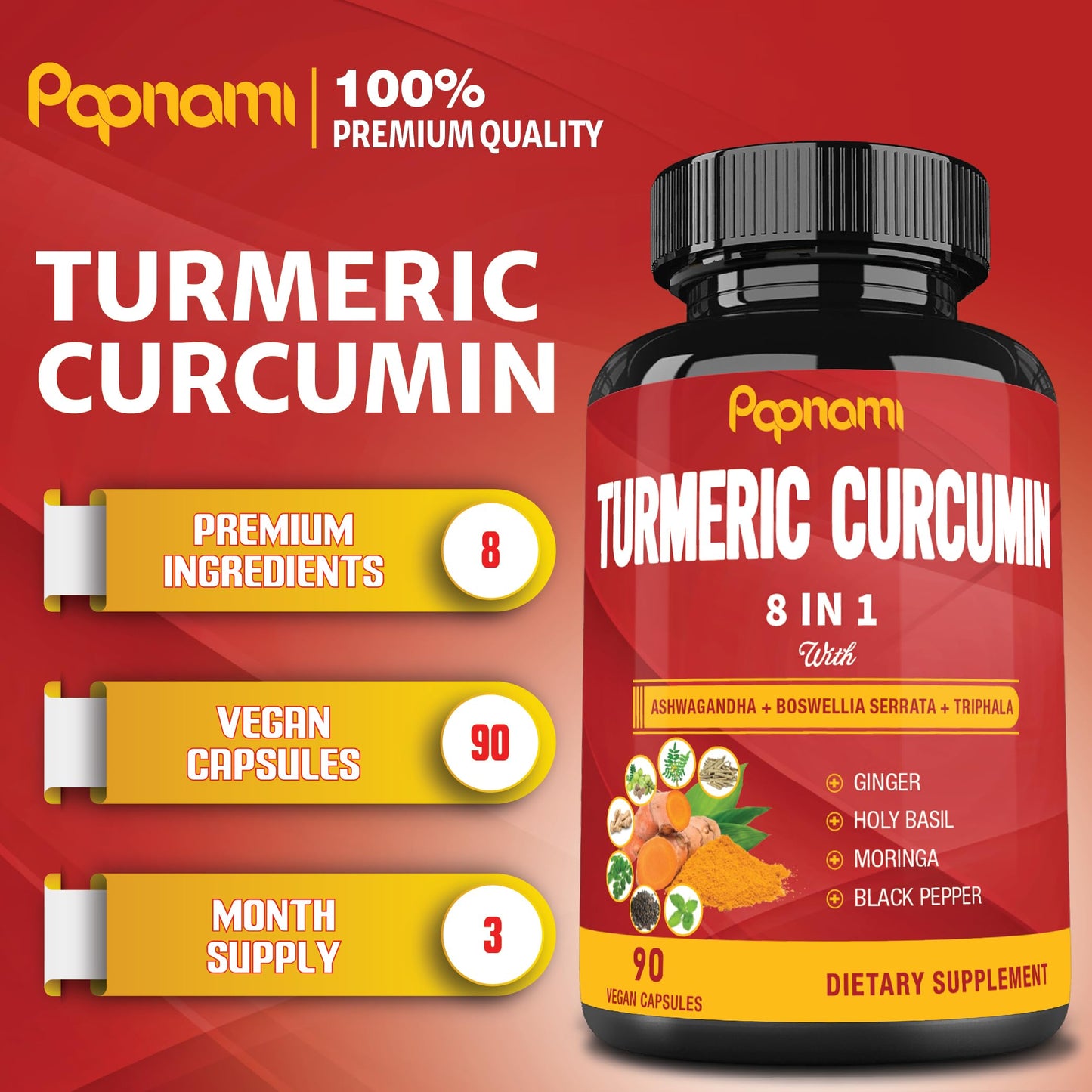 Papnami Turmeric Curcumin Extract Capsules, 90 Count