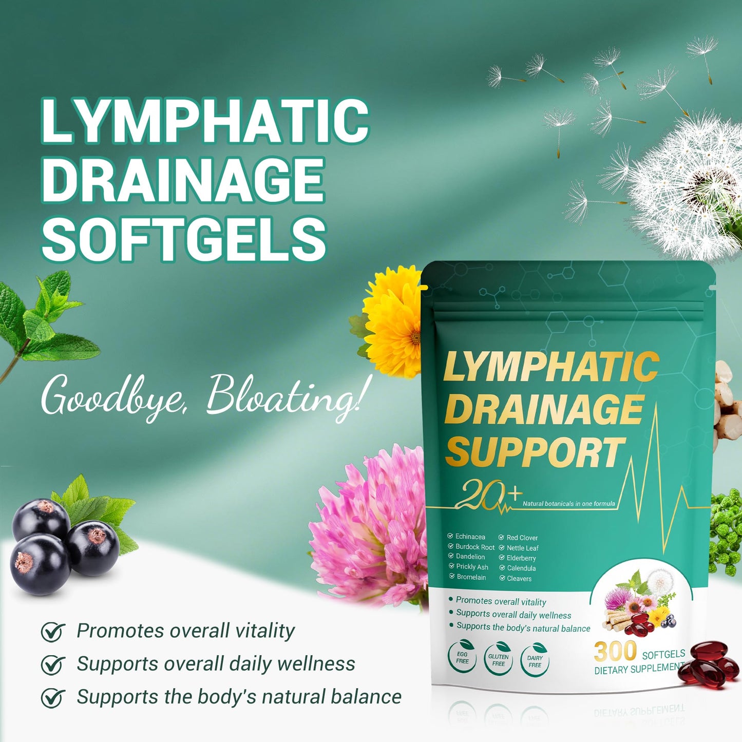 Kaseano Lymphatic Drainage Supplement Softgels 300