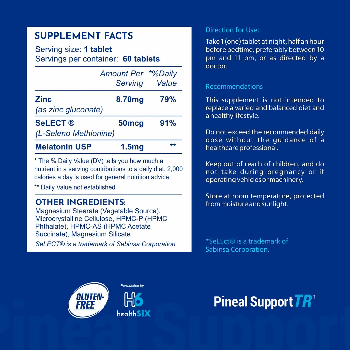 H6 healthSIX Melatonin Time Release Pineal Support Tablets 60