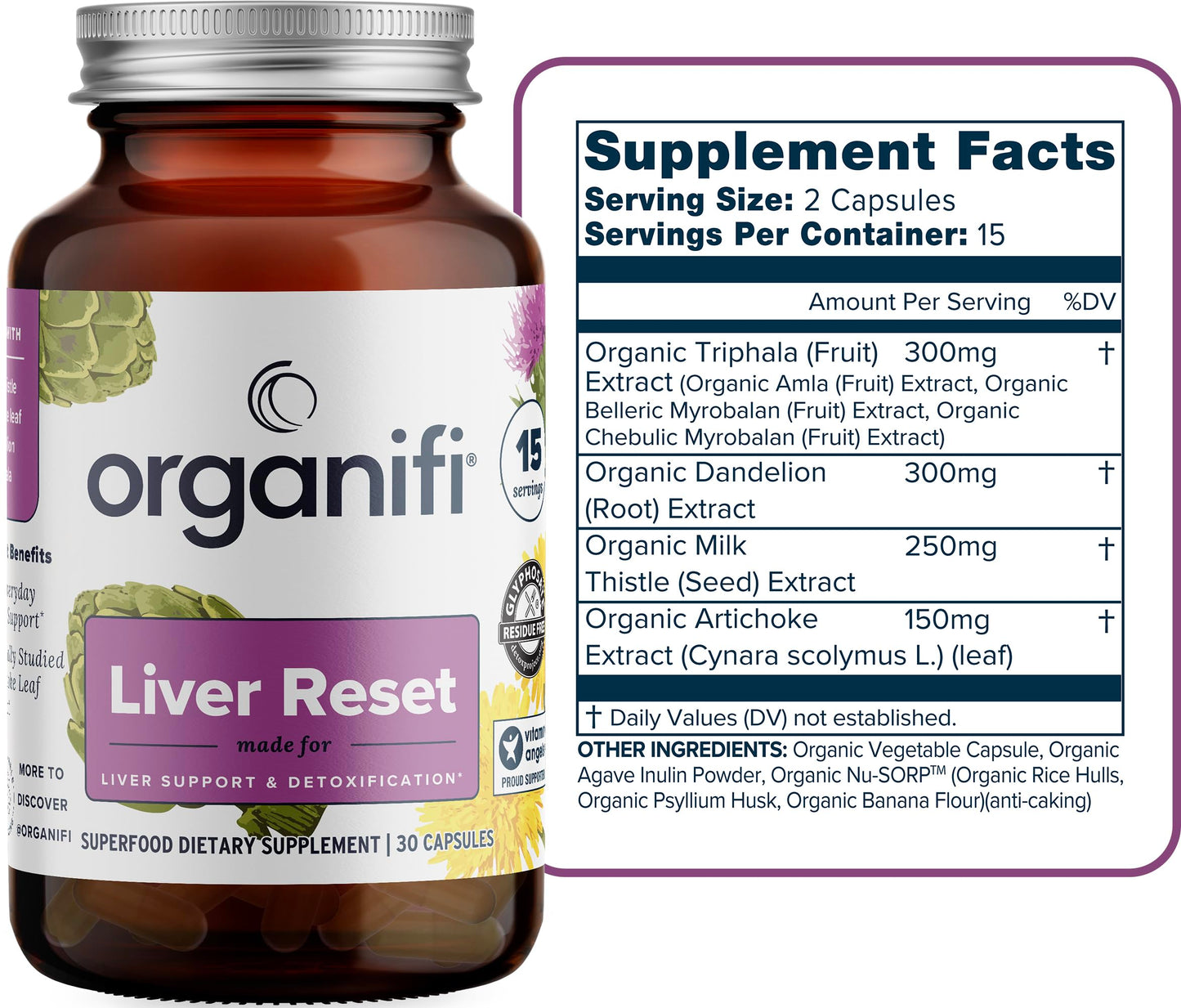 Organifi Liver Reset - Liver Detox - Digestive and Immune Support - Promotes Cellular Energy Production, 30 Capsules