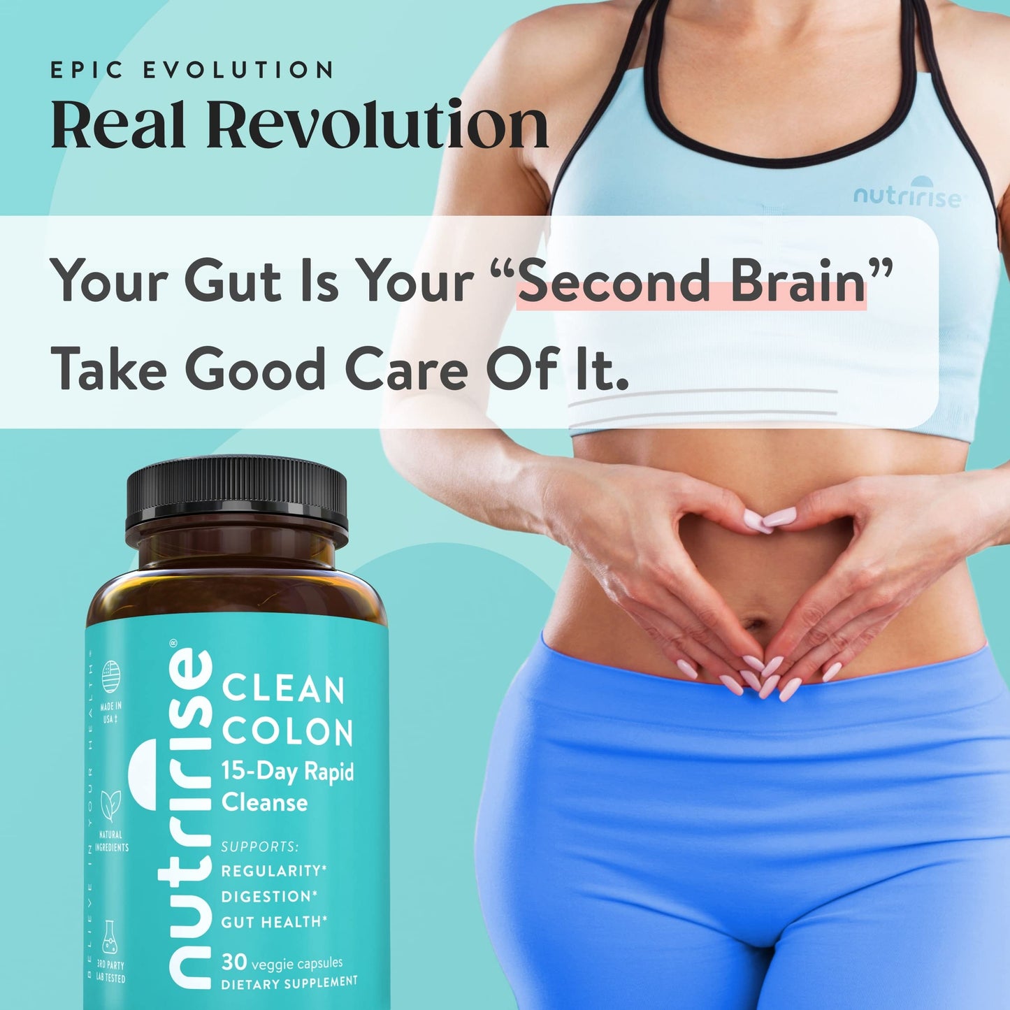 NutriRise 15 Day Quick Colon Cleanse for Gut Health Capsules, 30 Capsules
