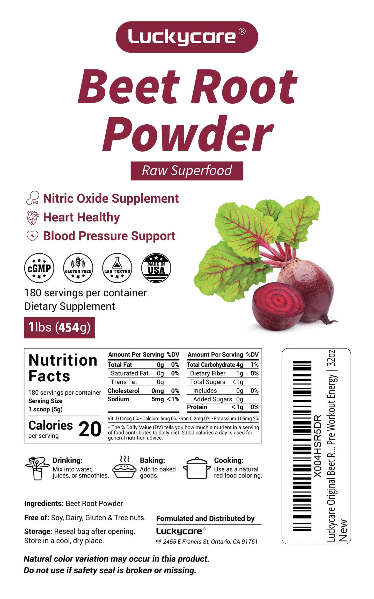 Luckycare Organic Beet Root Powder 16 oz