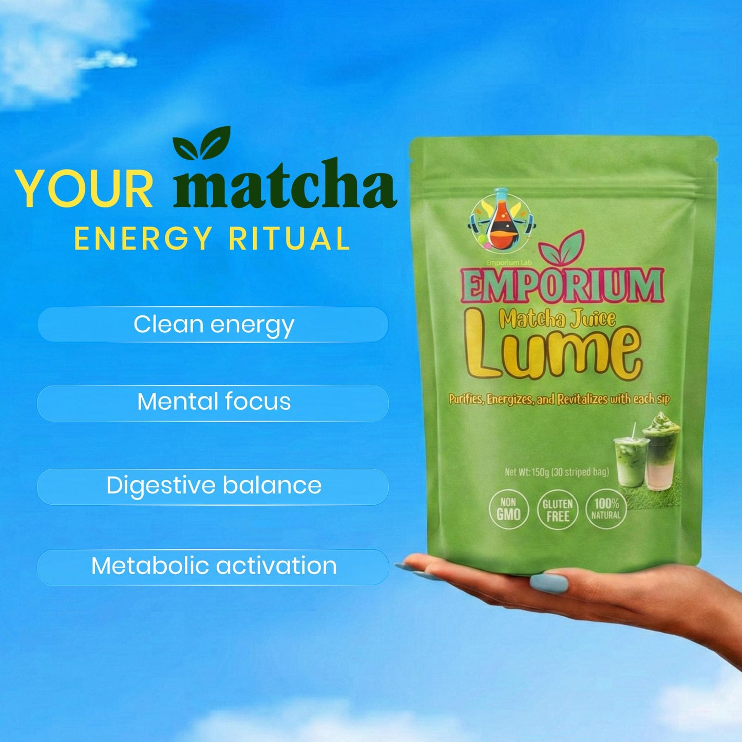 Emporium Lab ELOHIM LUME Matcha Juice Vanilla Matcha Powder with Probiotics & Collagen for Skin Support & Digestive Health, 1 Count