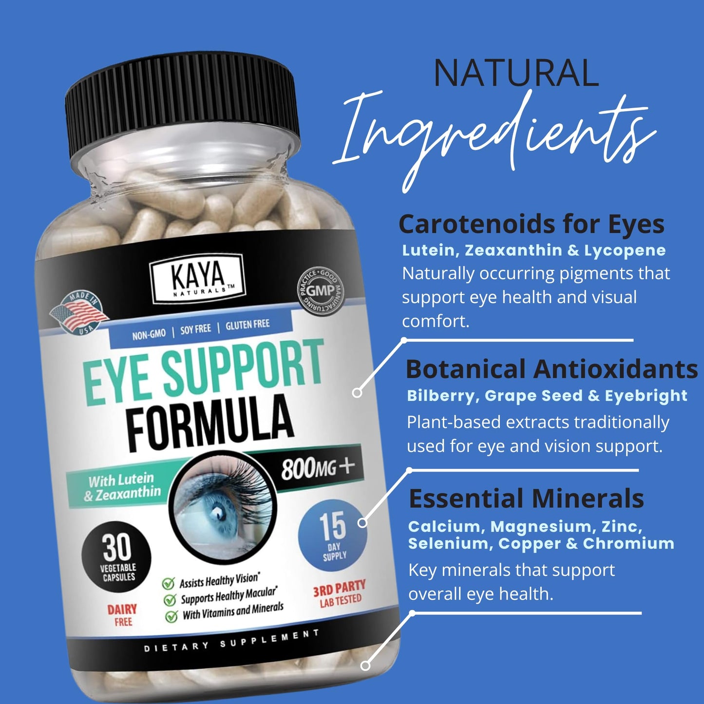 Kaya Naturals Eye Health Lutein and Zeaxanthin Capsules 60 Capsules