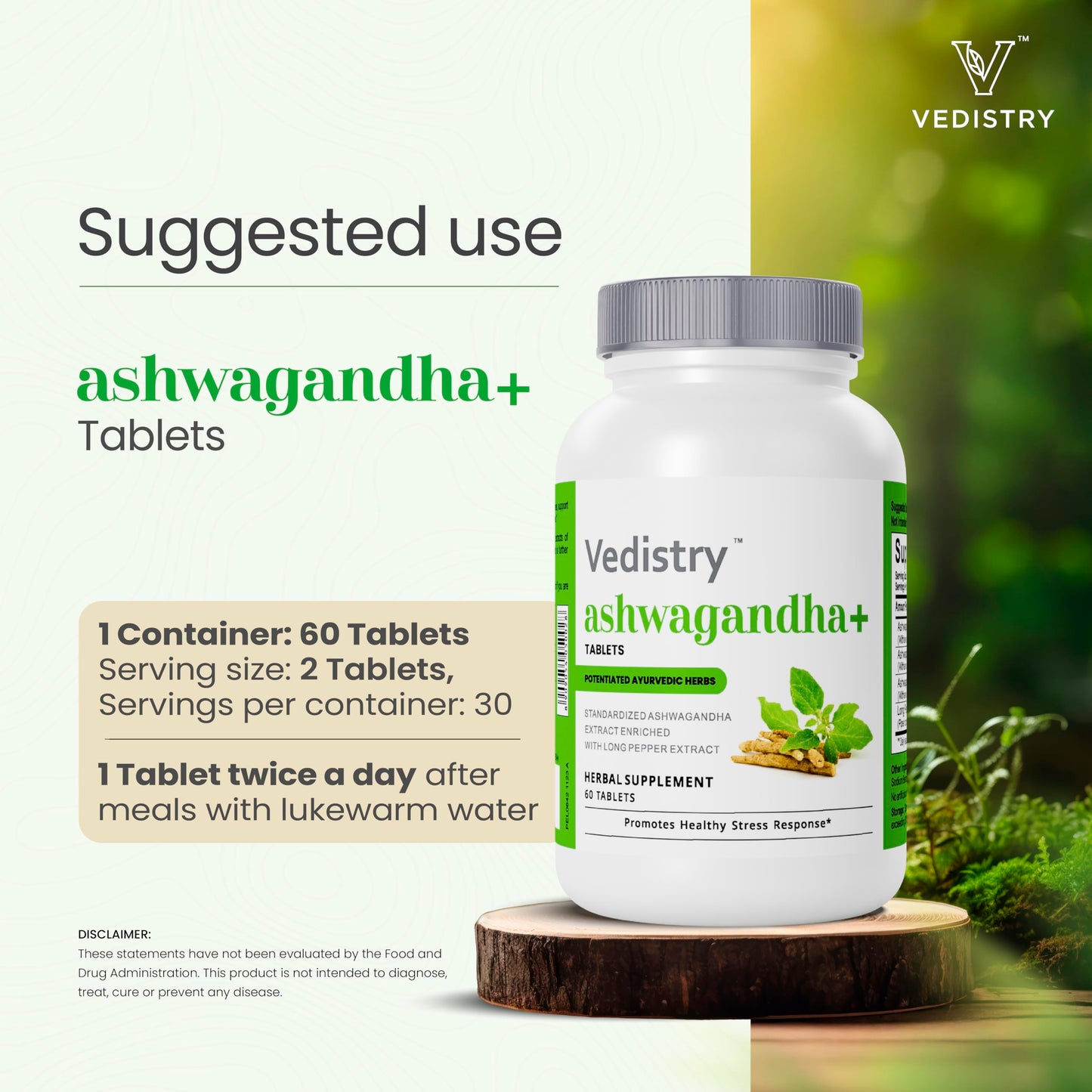 Vedistry Ashwagandha+ 1100mg with Long Pepper 60 Tablets